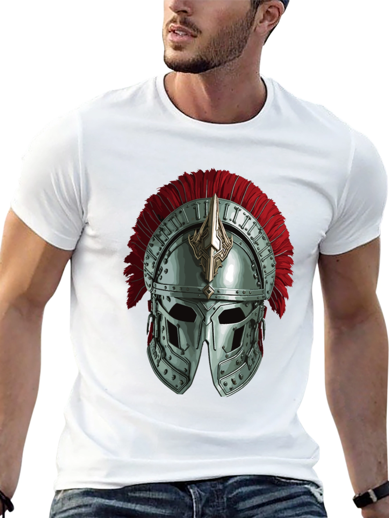 Gladiator Helmet Graphic Tee - Black Cotton
