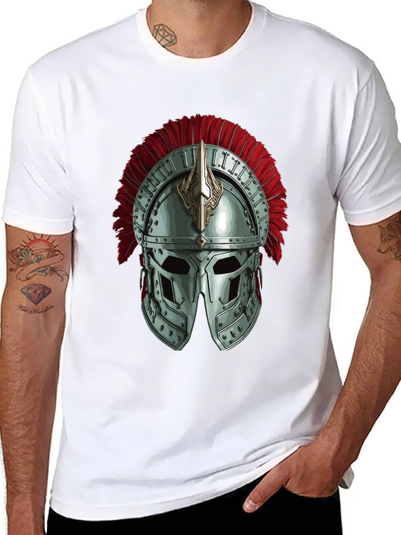 Gladiator Helmet Graphic Tee - Black Cotton