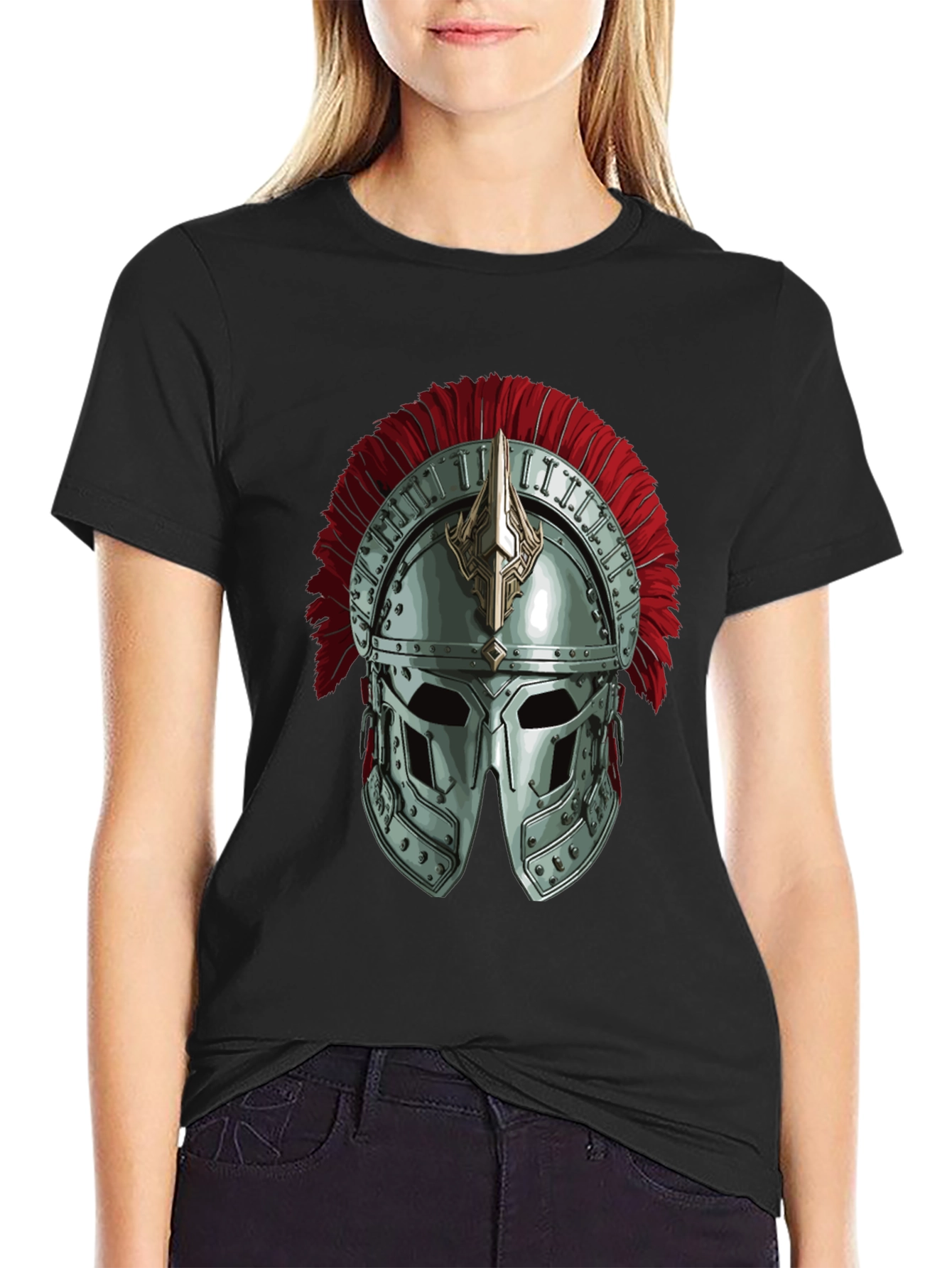 Gladiator Helmet Graphic Tee - Black Cotton