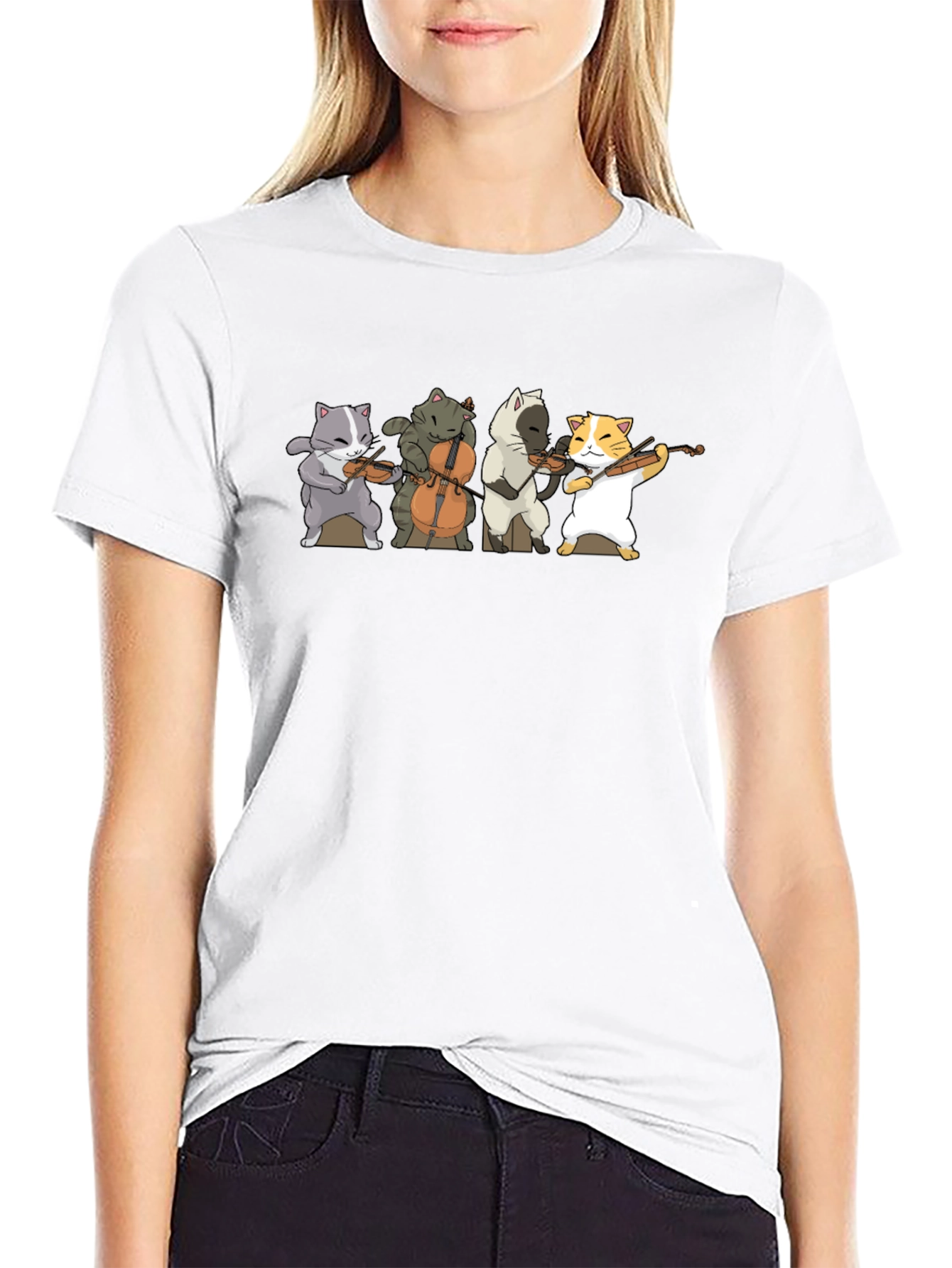 Cat Band T-Shirt - Black Cotton Blend