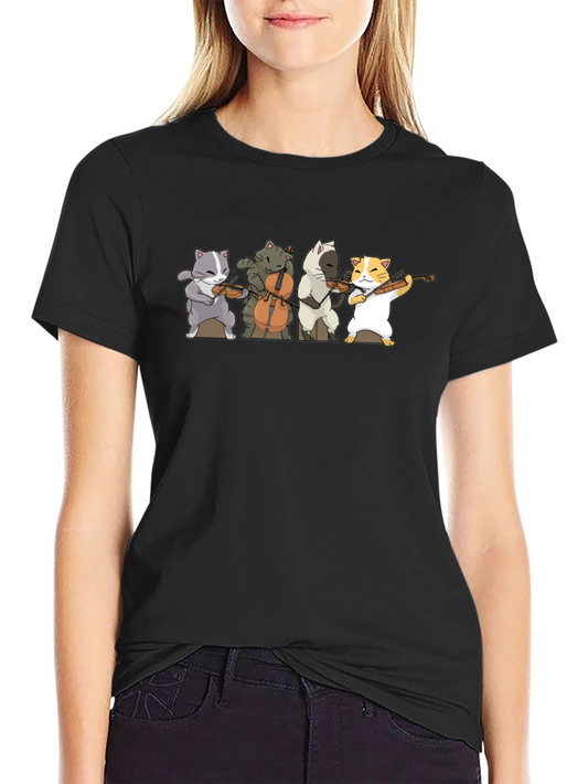 Cat Band T-Shirt - Black Cotton Blend