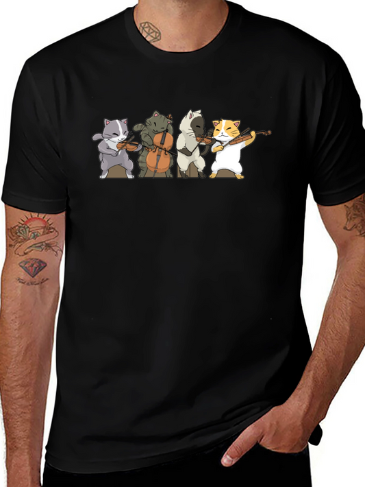 Cat Band T-Shirt - Black Cotton Blend