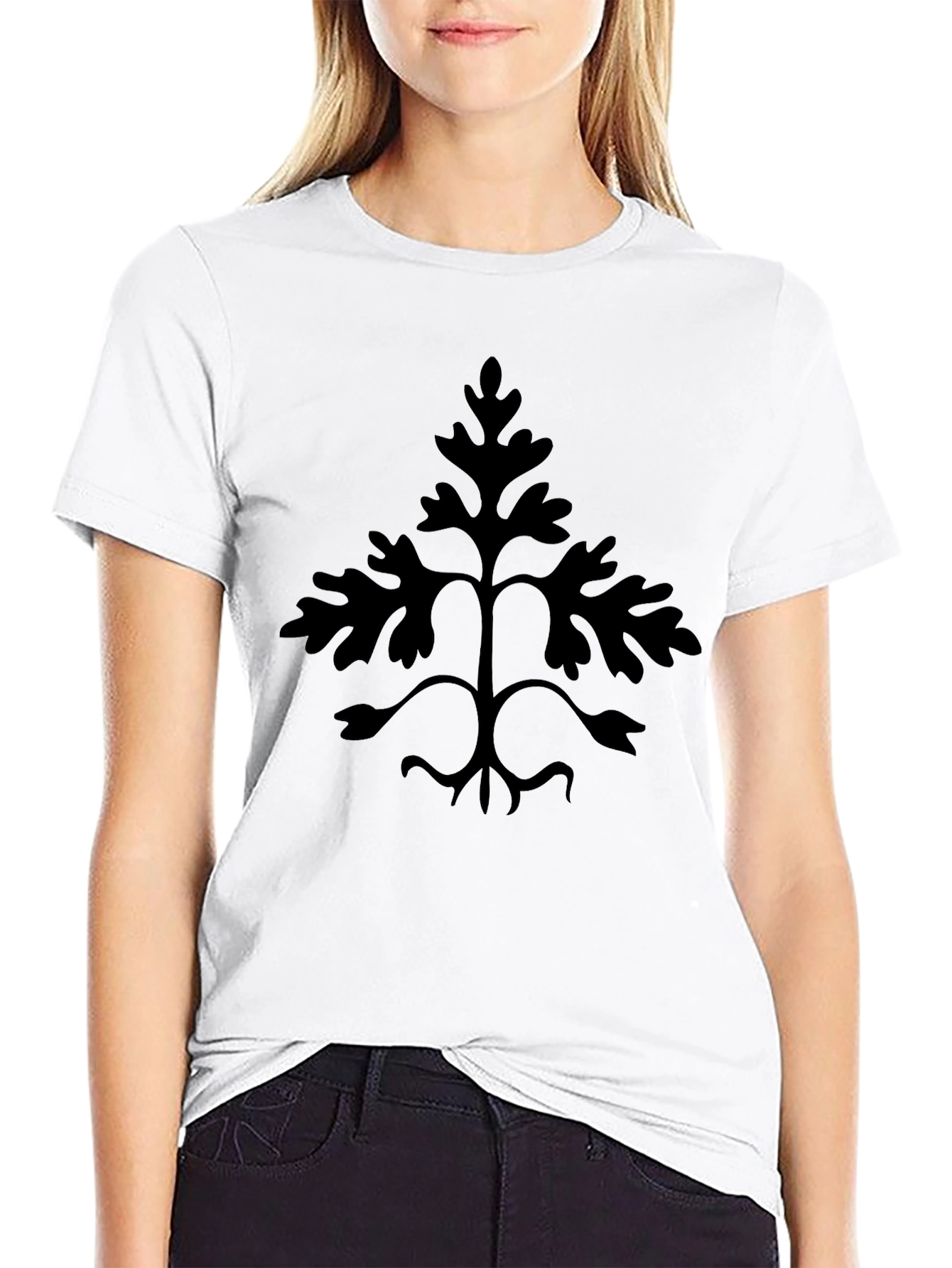 Mens Black T-Shirt with Leaf Design