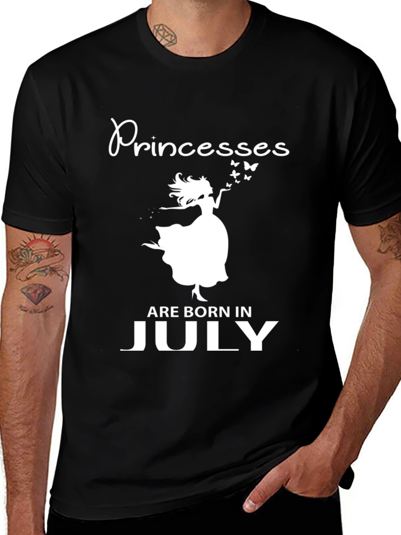 Princesses Are Born in July Black T-Shirt