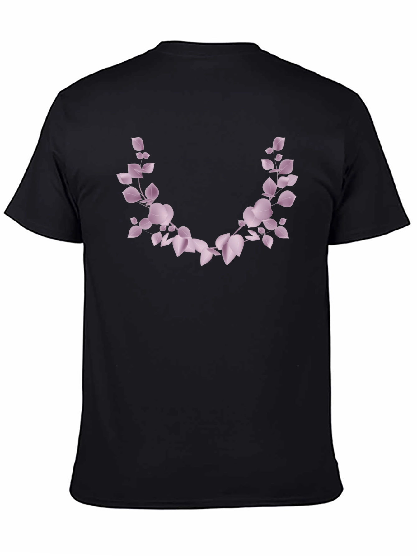 Mens Black T-Shirt with Floral Leaf Design