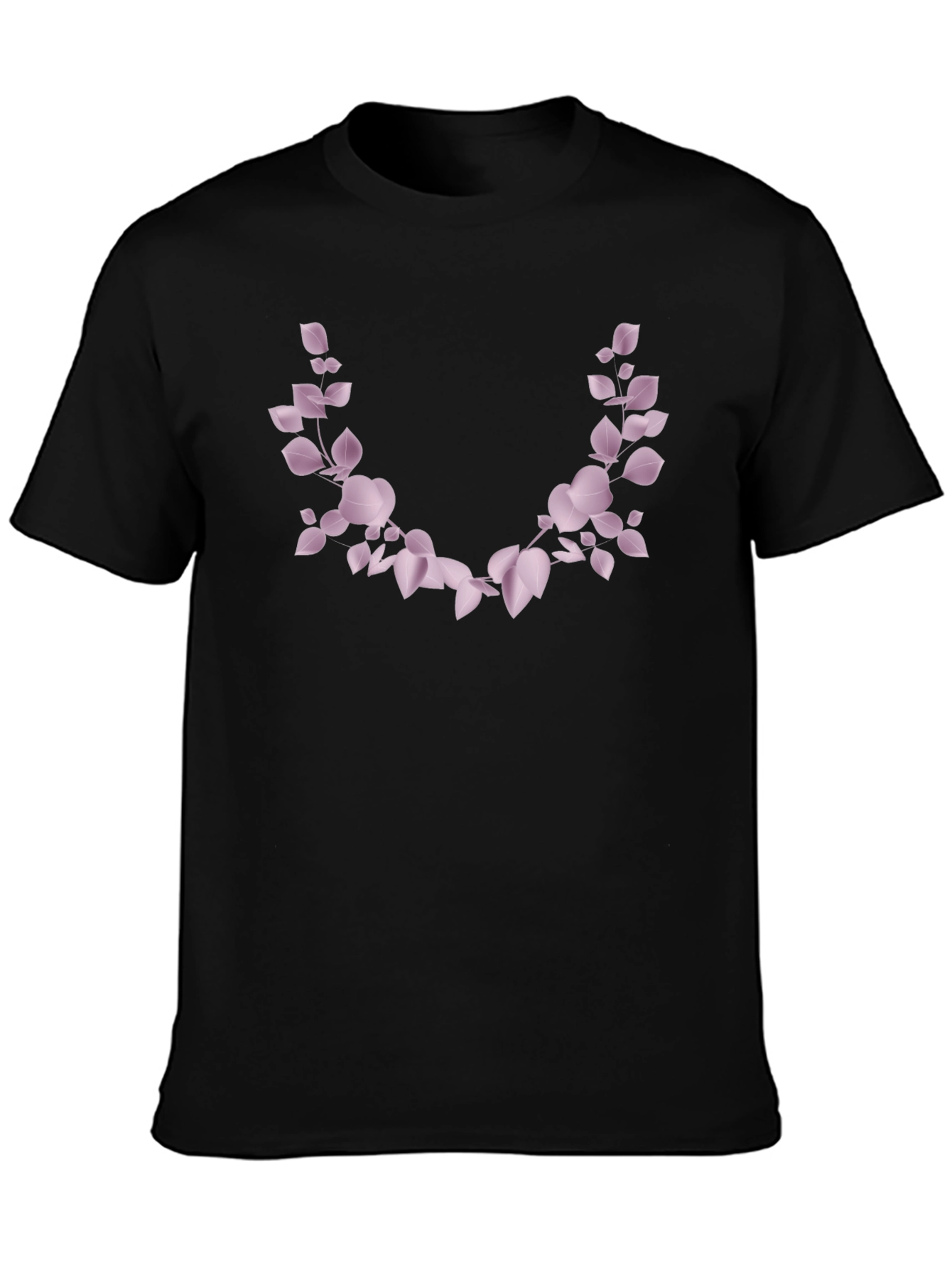 Mens Black T-Shirt with Floral Leaf Design
