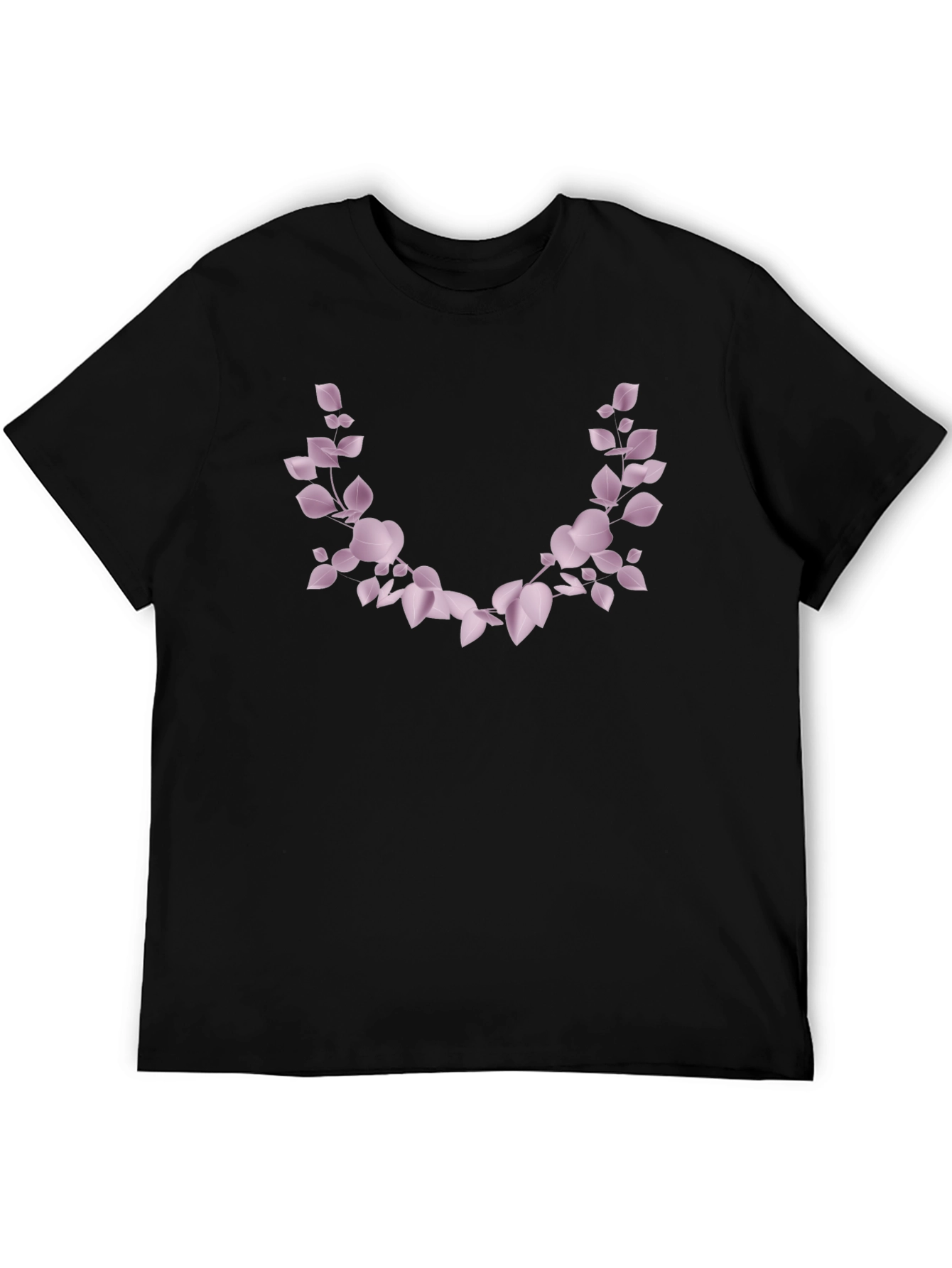 Mens Black T-Shirt with Floral Leaf Design