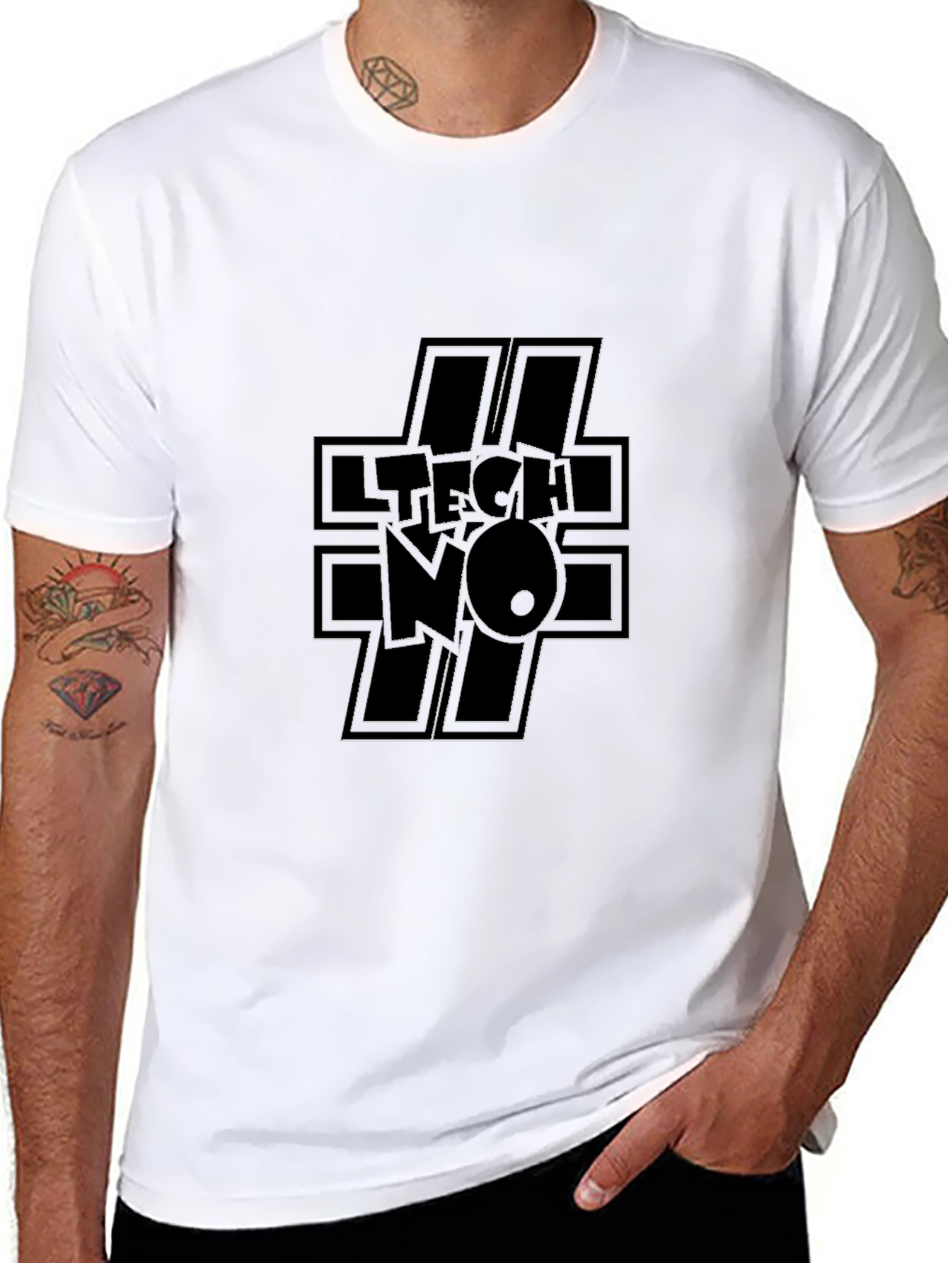 Edgy TECHNO Graphic Black T-Shirt