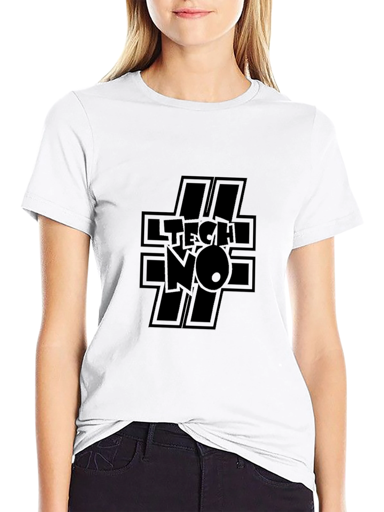 Edgy TECHNO Graphic Black T-Shirt