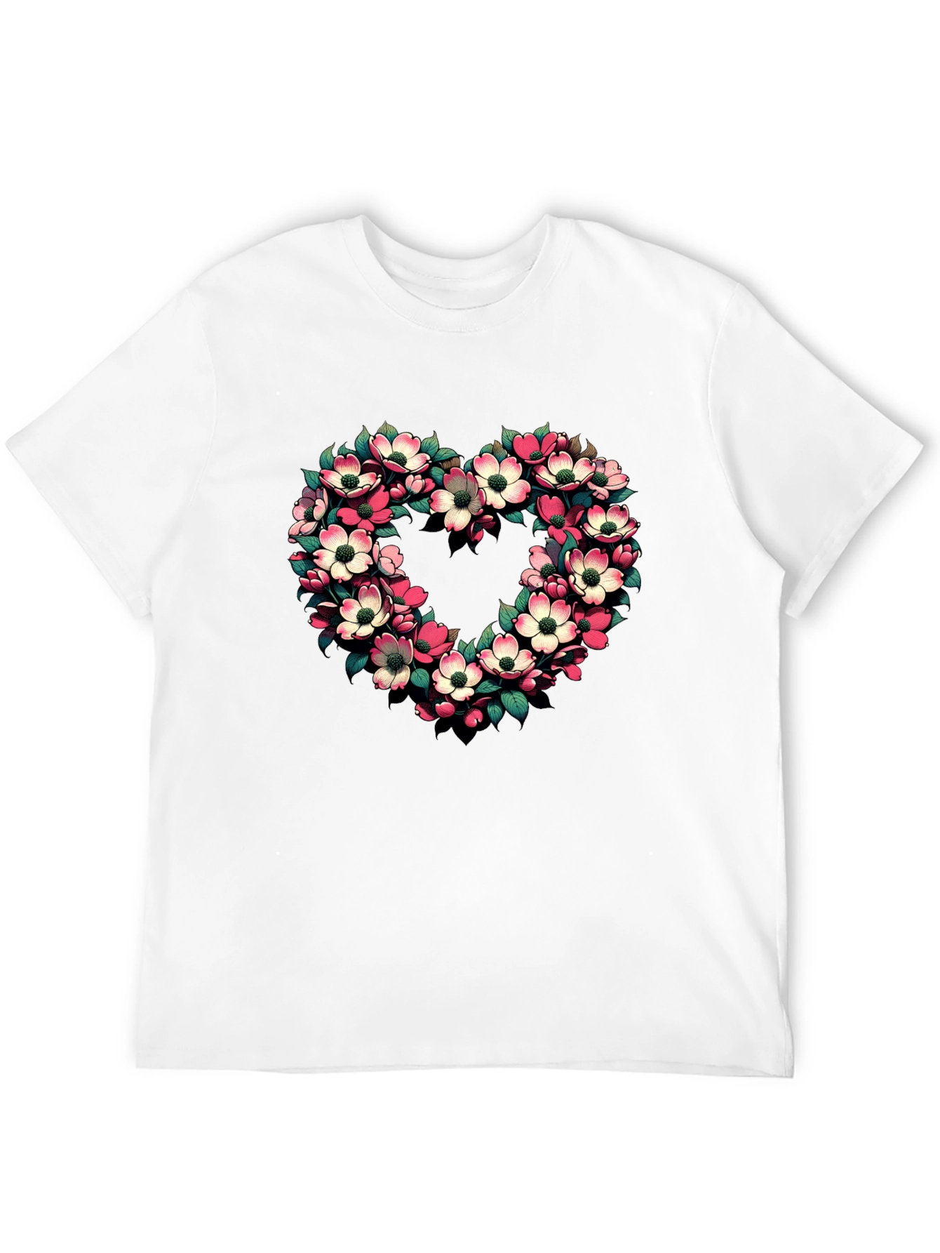Floral Heart Graphic Tee - Black Cotton T-Shirt