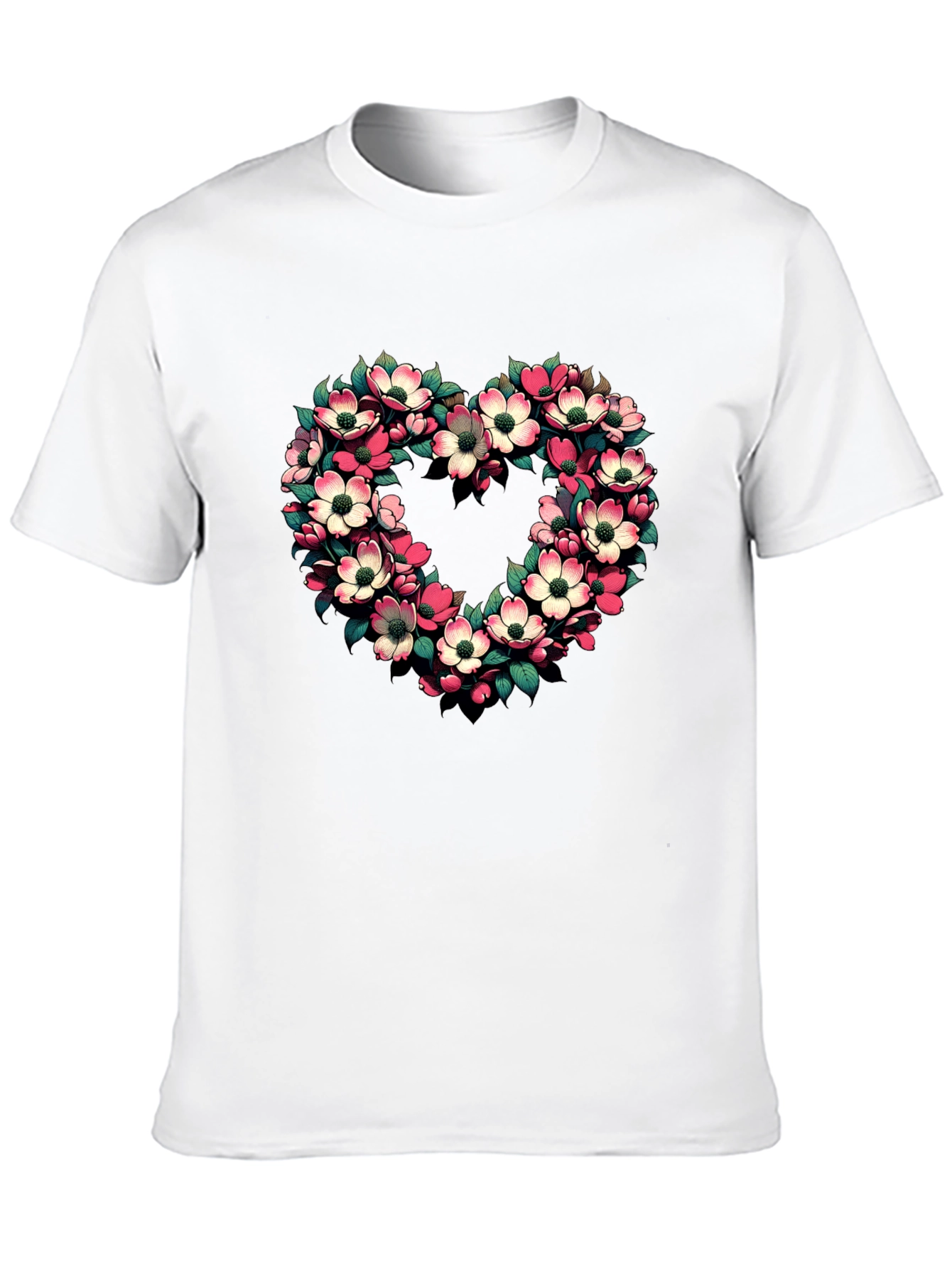Floral Heart Graphic Tee - Black Cotton T-Shirt