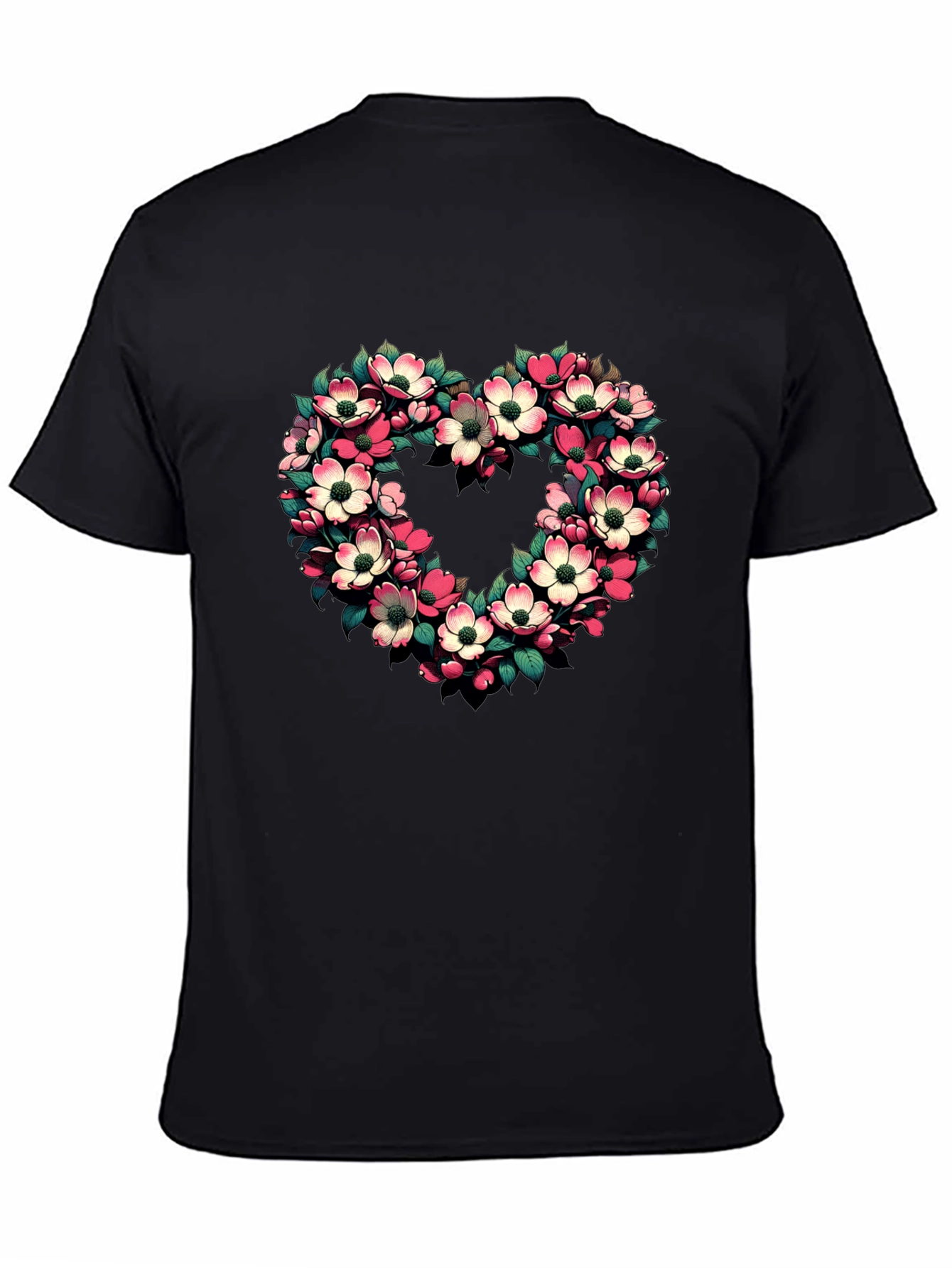 Floral Heart Graphic Tee - Black Cotton T-Shirt