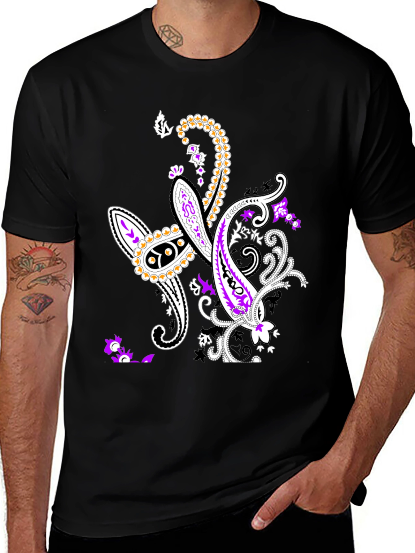 Paisley Patterned Black T-Shirt