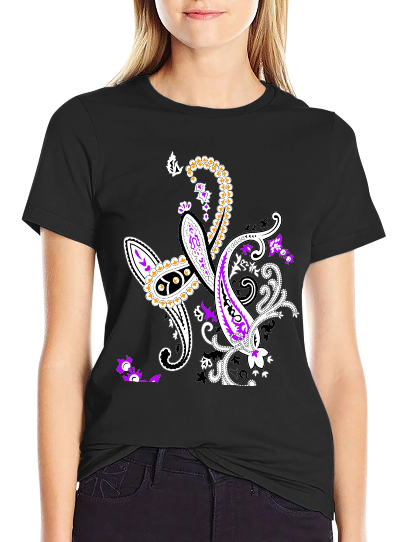 Paisley Patterned Black T-Shirt