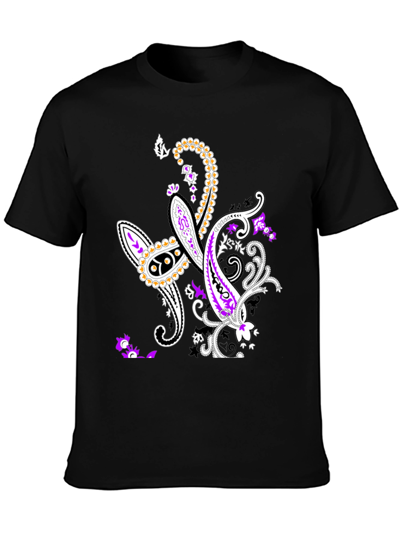 Paisley Patterned Black T-Shirt