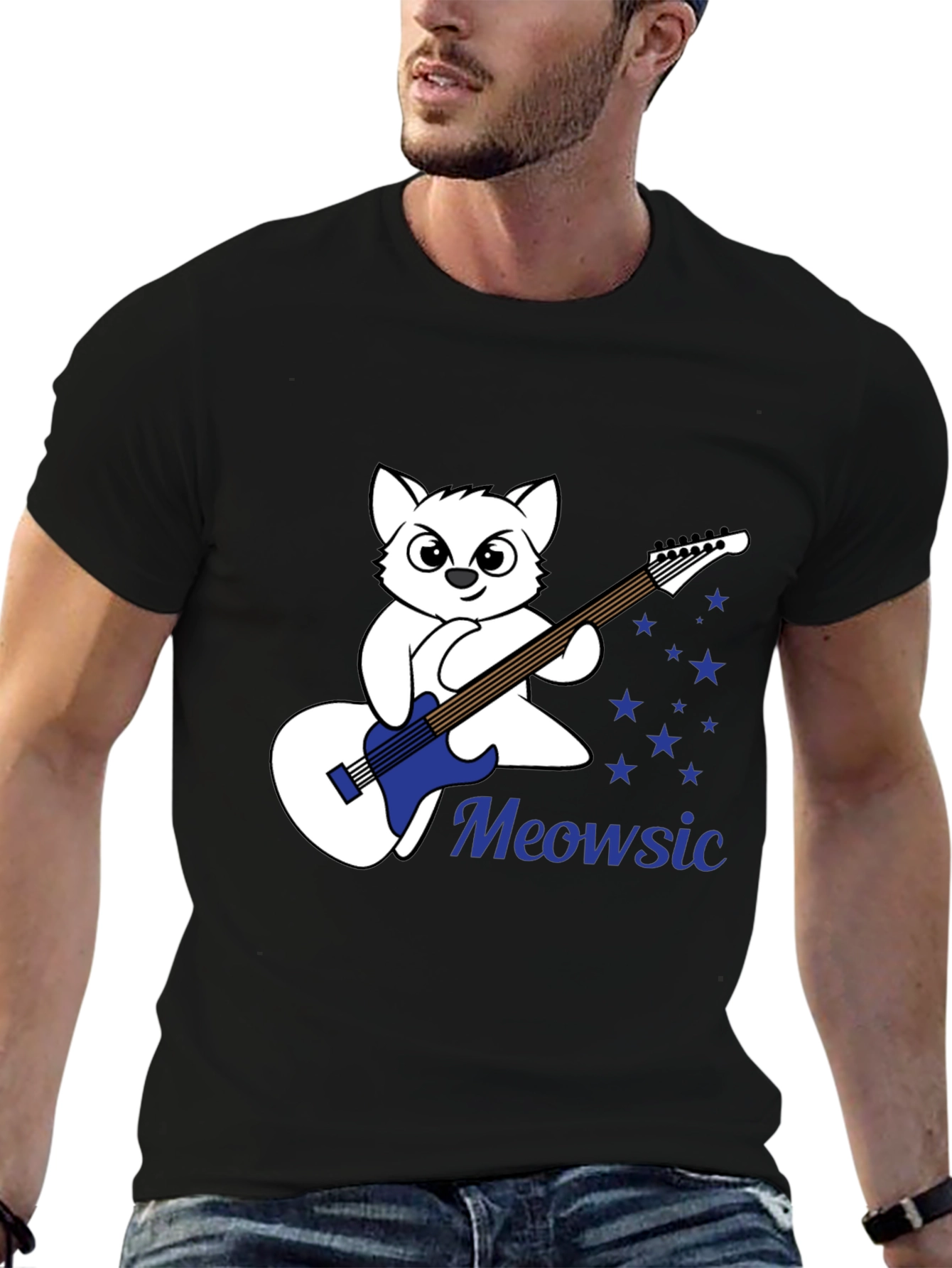 Meowsic Graphic Tee - Cat Guitar Player T-Shirt