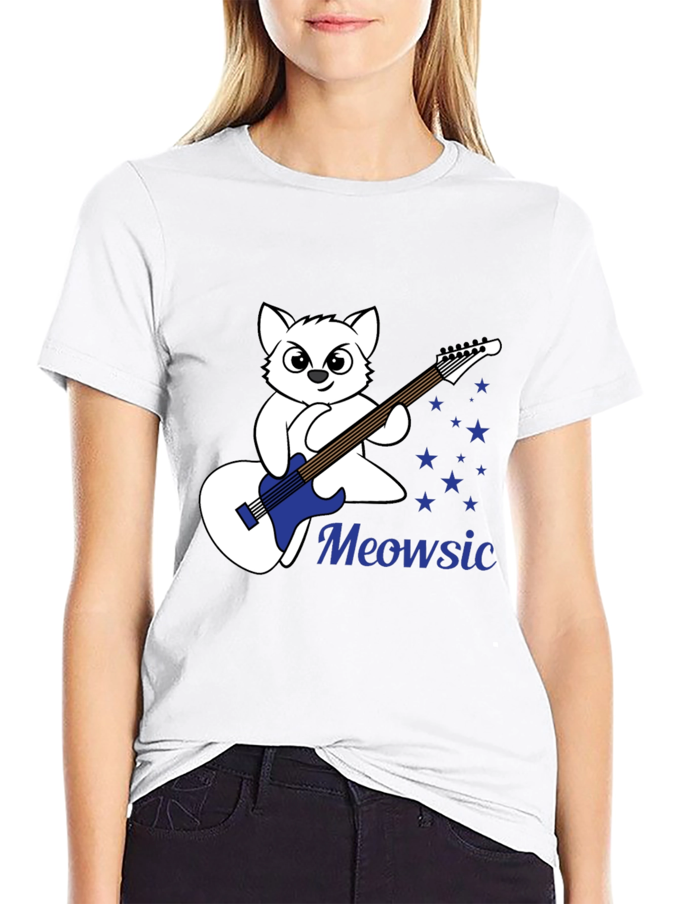 Meowsic Graphic Tee - Cat Guitar Player T-Shirt