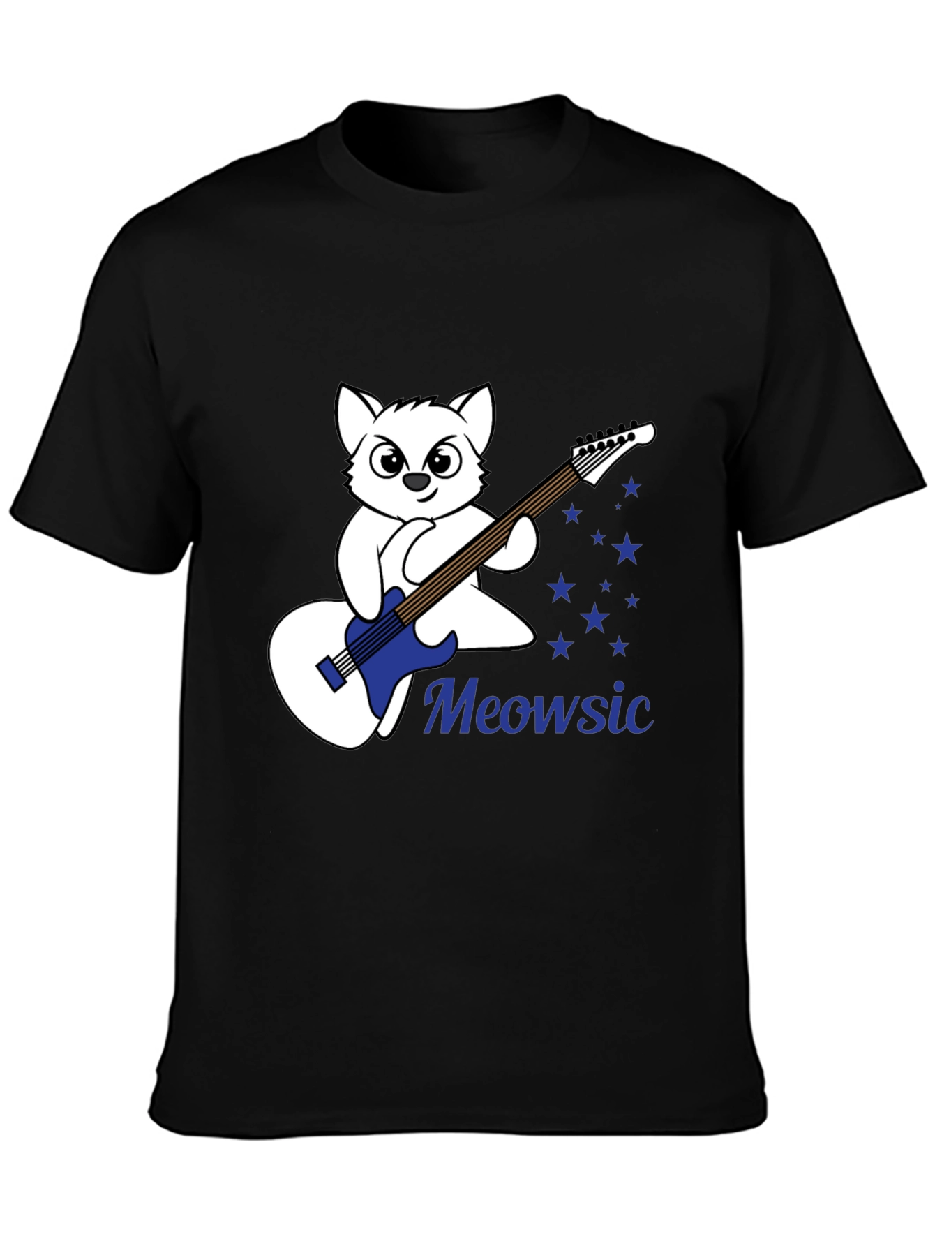 Meowsic Graphic Tee - Cat Guitar Player T-Shirt