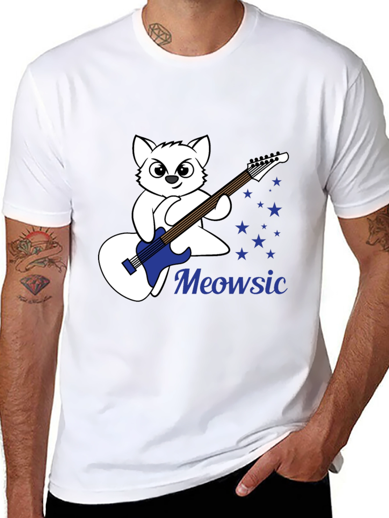 Meowsic Graphic Tee - Cat Guitar Player T-Shirt