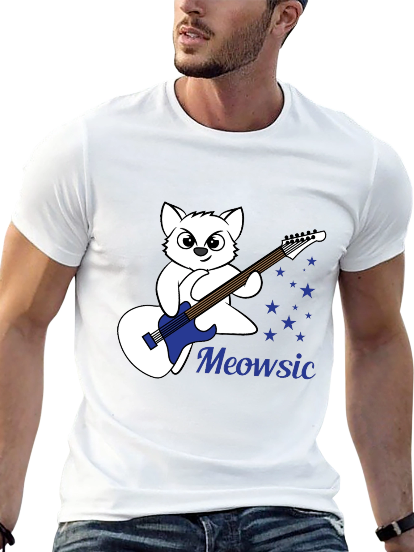 Meowsic Graphic Tee - Cat Guitar Player T-Shirt