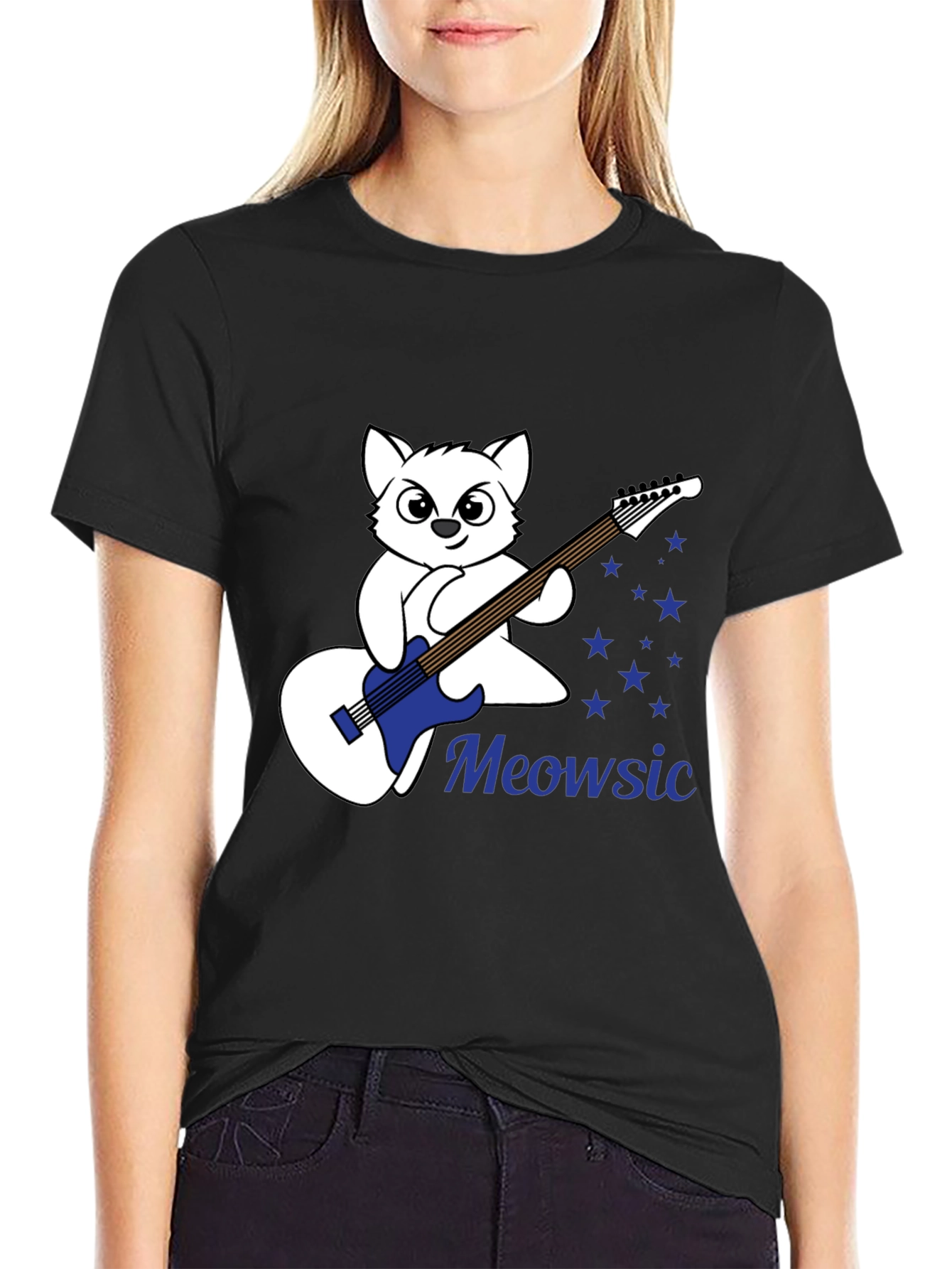 Meowsic Graphic Tee - Cat Guitar Player T-Shirt