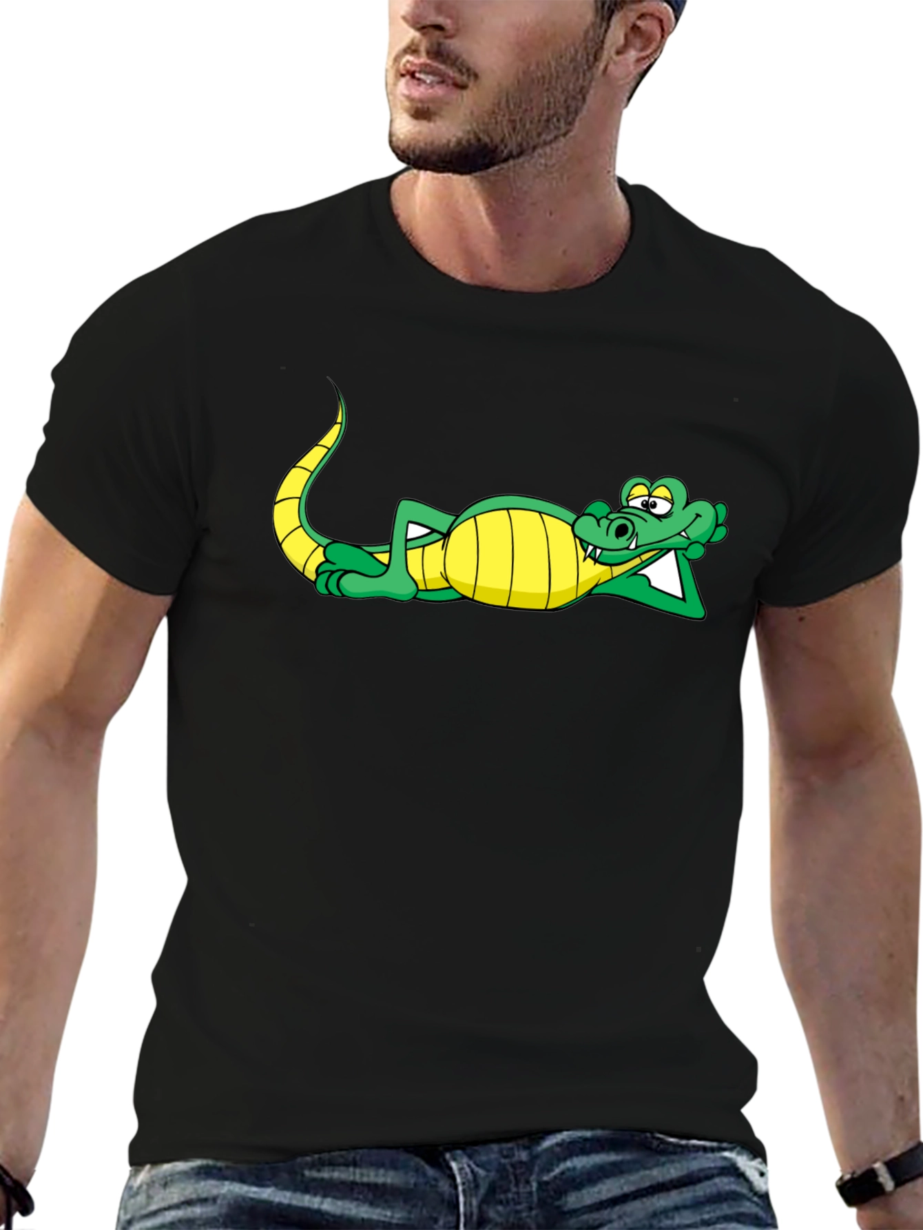 Chill Crocodile Graphic Tee - Black Cotton Shirt