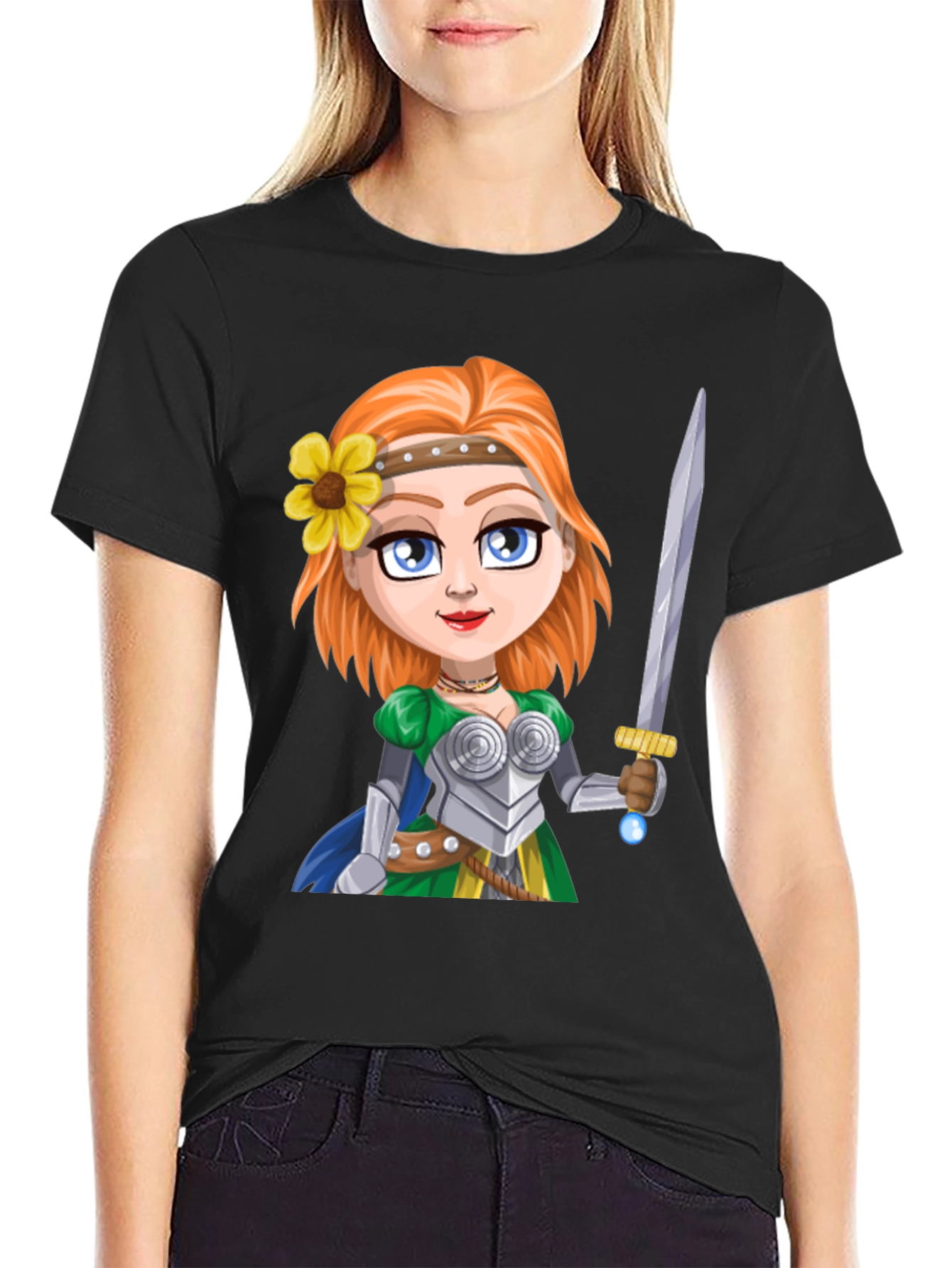 Warrior Princess Cartoon Graphic T-Shirt