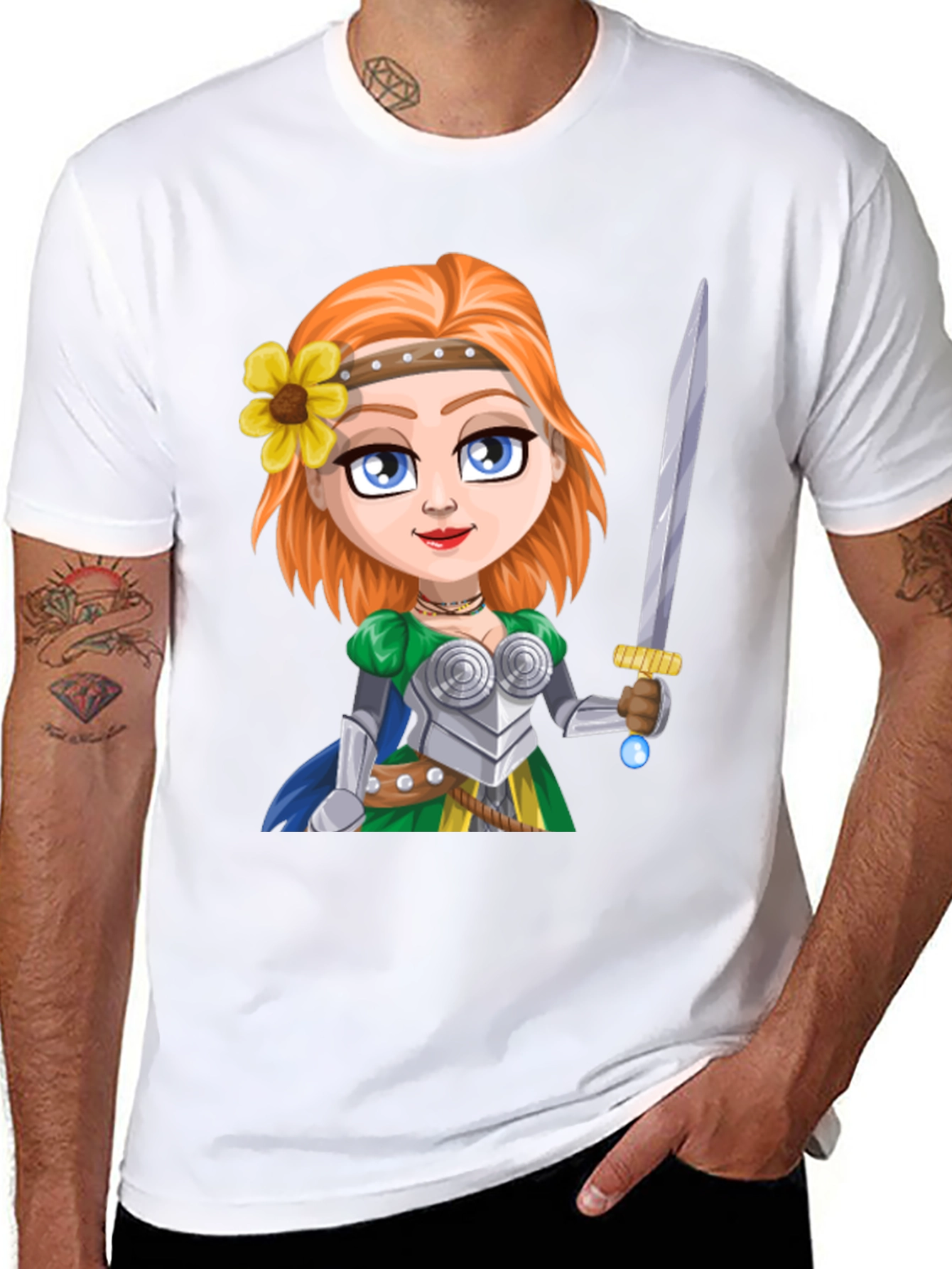 Warrior Princess Cartoon Graphic T-Shirt