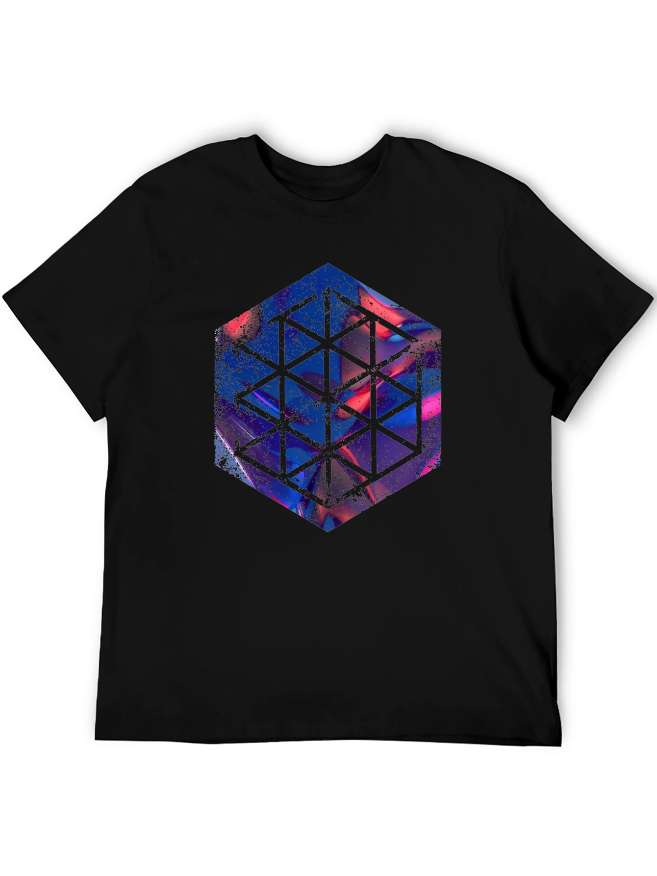 Geometric Hexagon Graphic Black T-Shirt