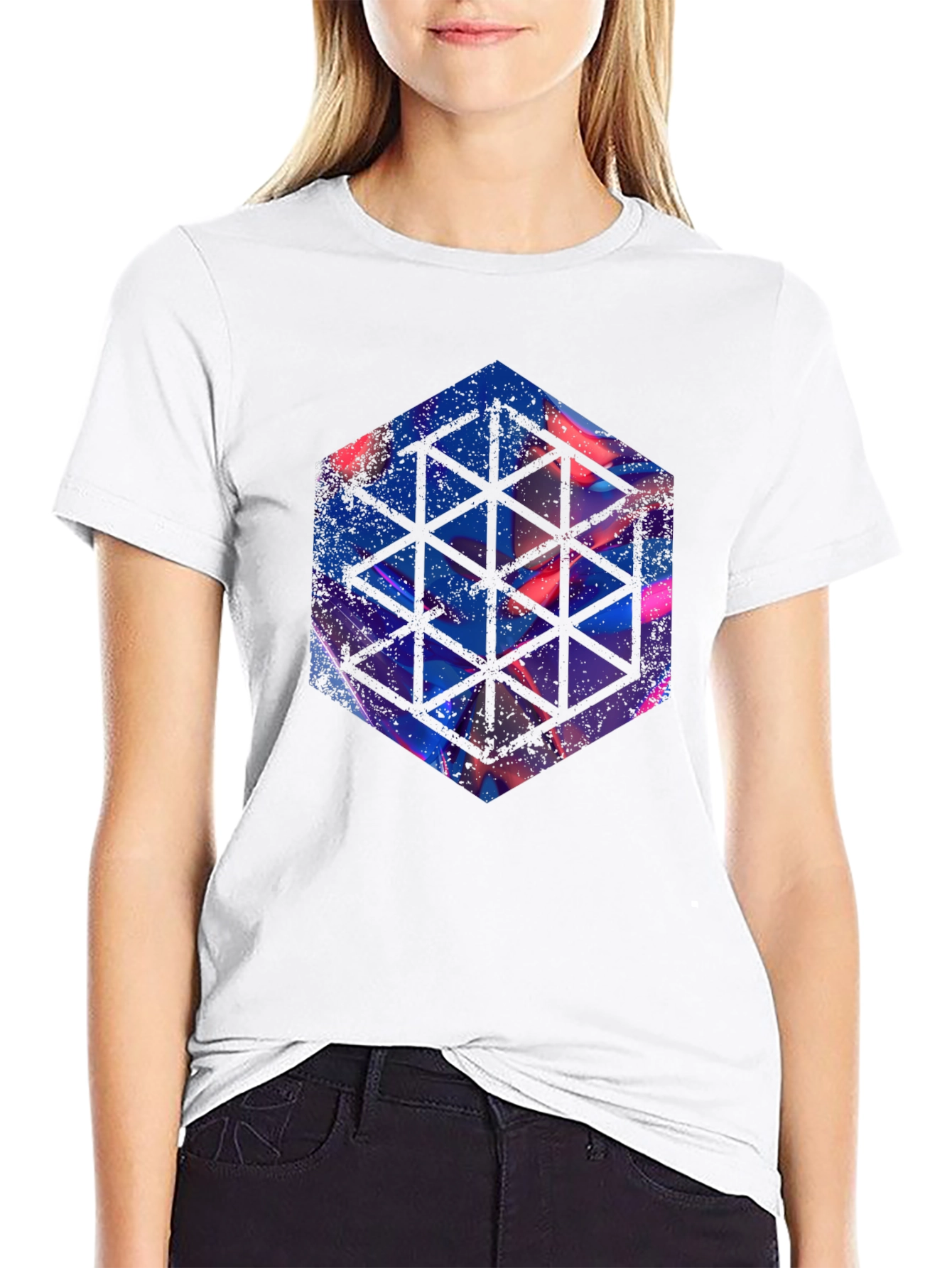 Geometric Hexagon Graphic Black T-Shirt