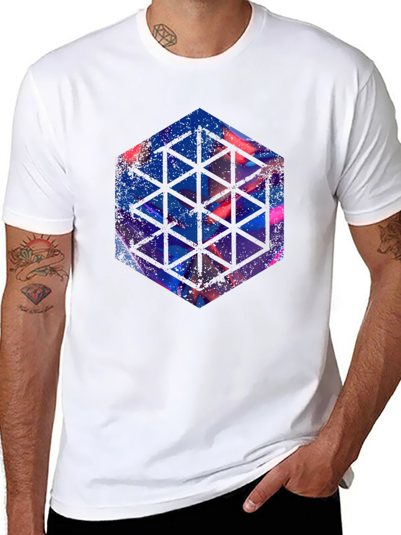 Geometric Hexagon Graphic Black T-Shirt