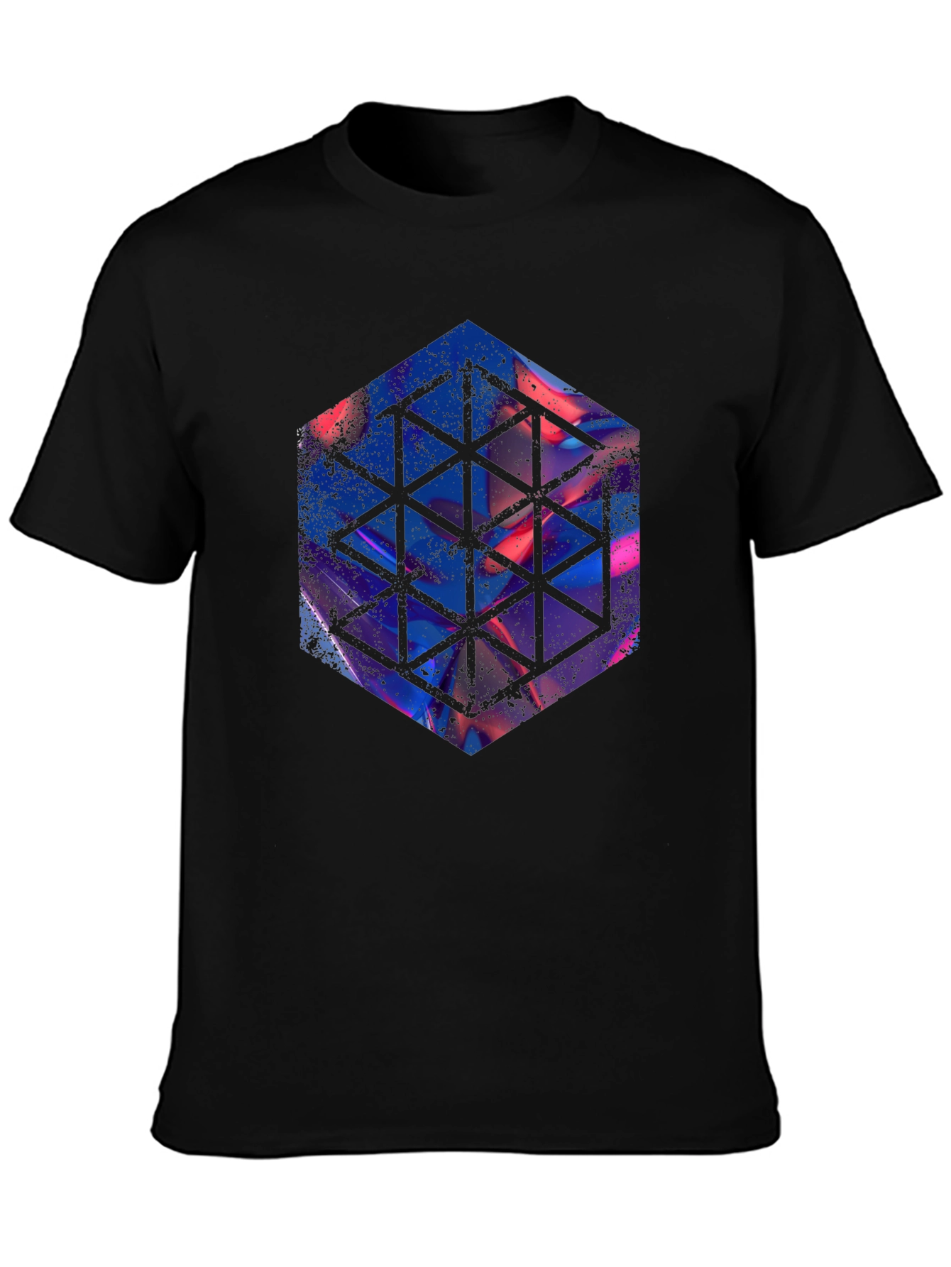 Geometric Hexagon Graphic Black T-Shirt