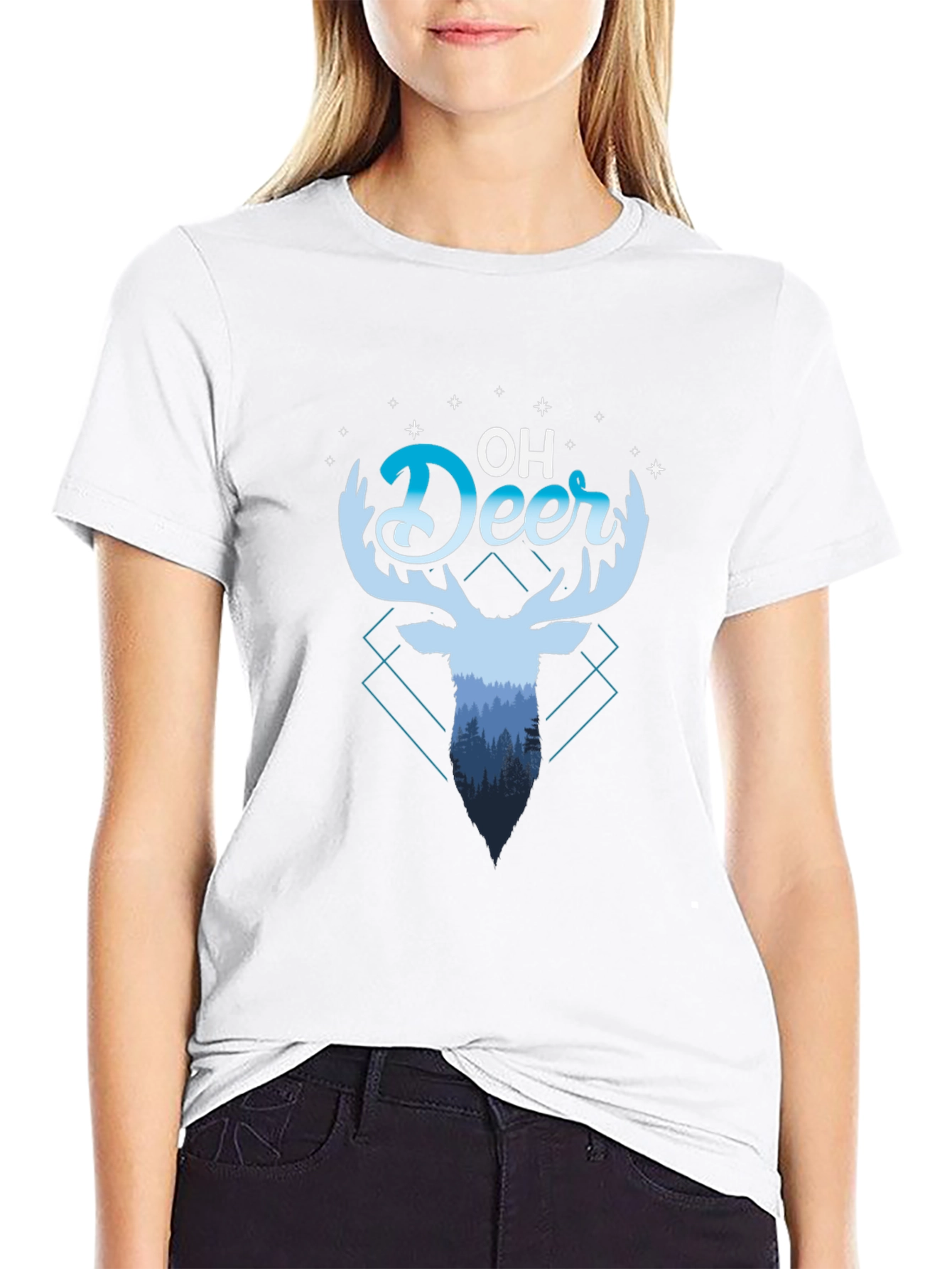 Oh Deer Graphic Tee - Black Cotton Blend Shirt