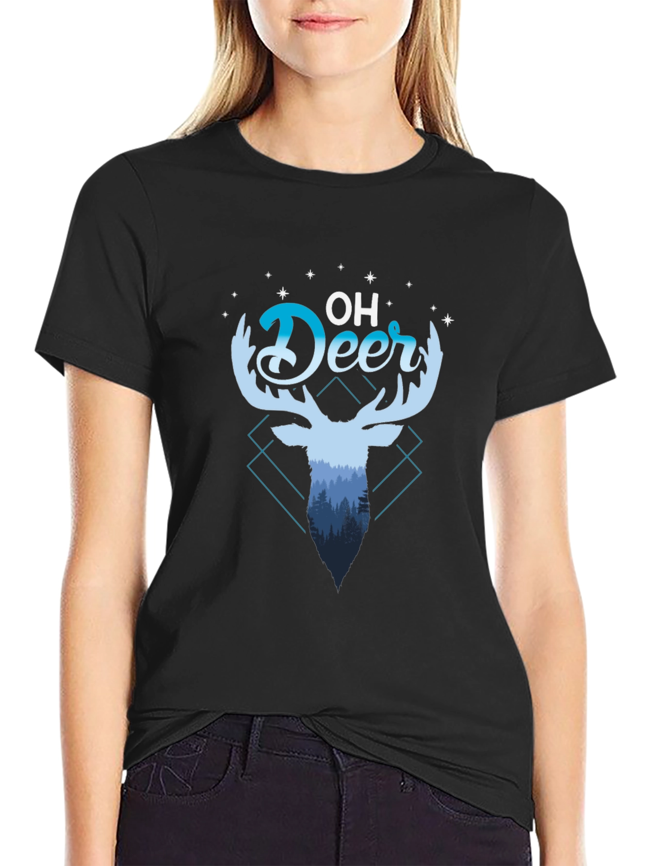 Oh Deer Graphic Tee - Black Cotton Blend Shirt