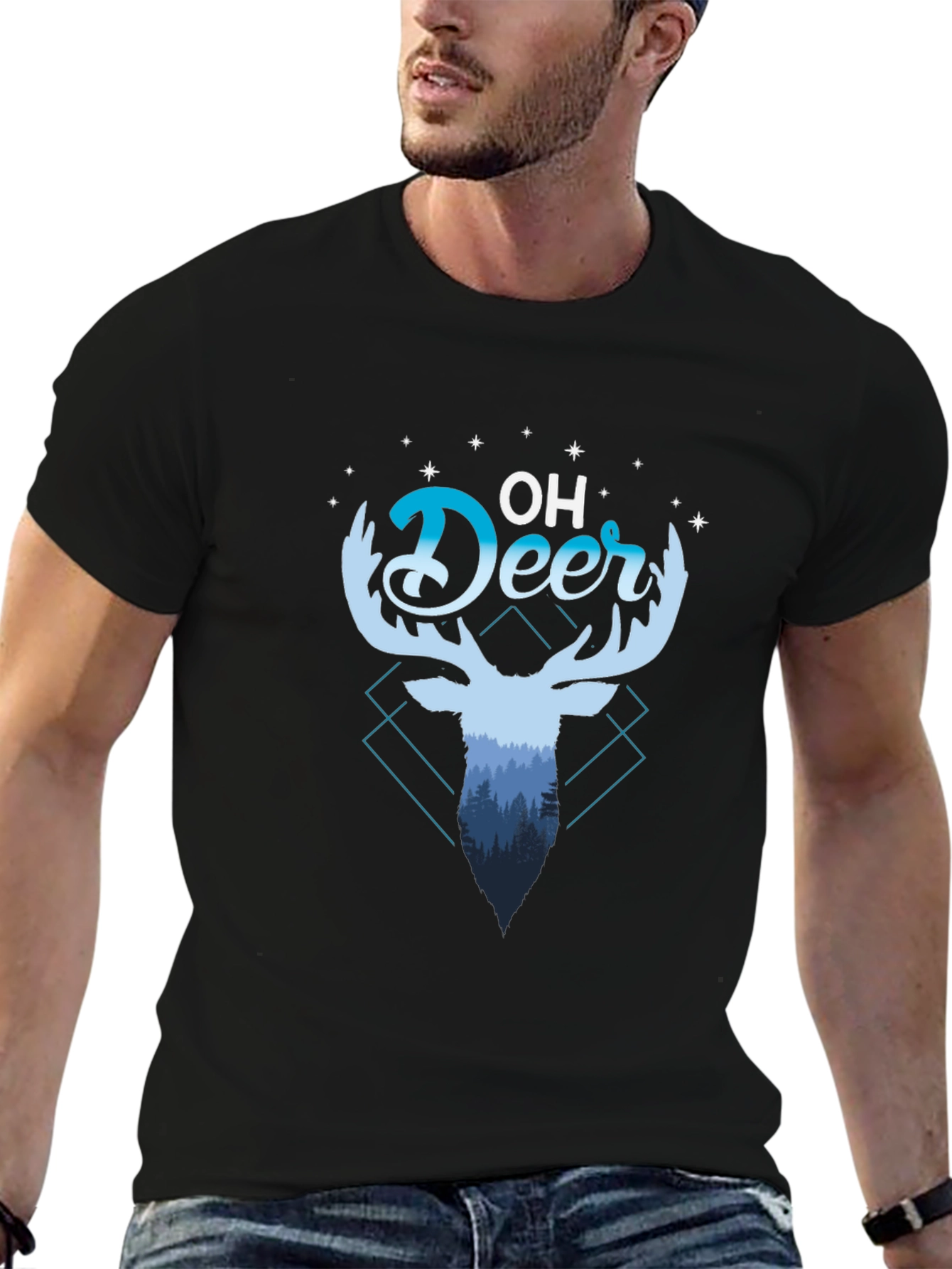 Oh Deer Graphic Tee - Black Cotton Blend Shirt