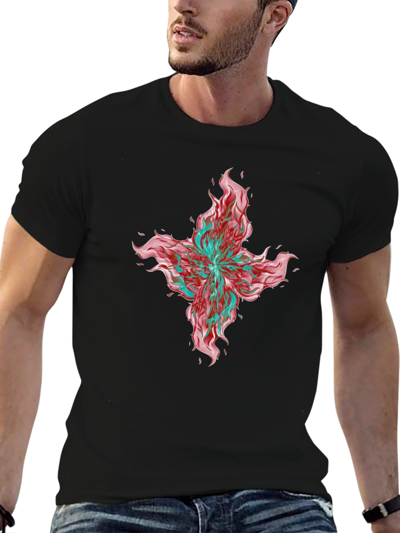 Graphic Print T-Shirt - Bold Floral Design