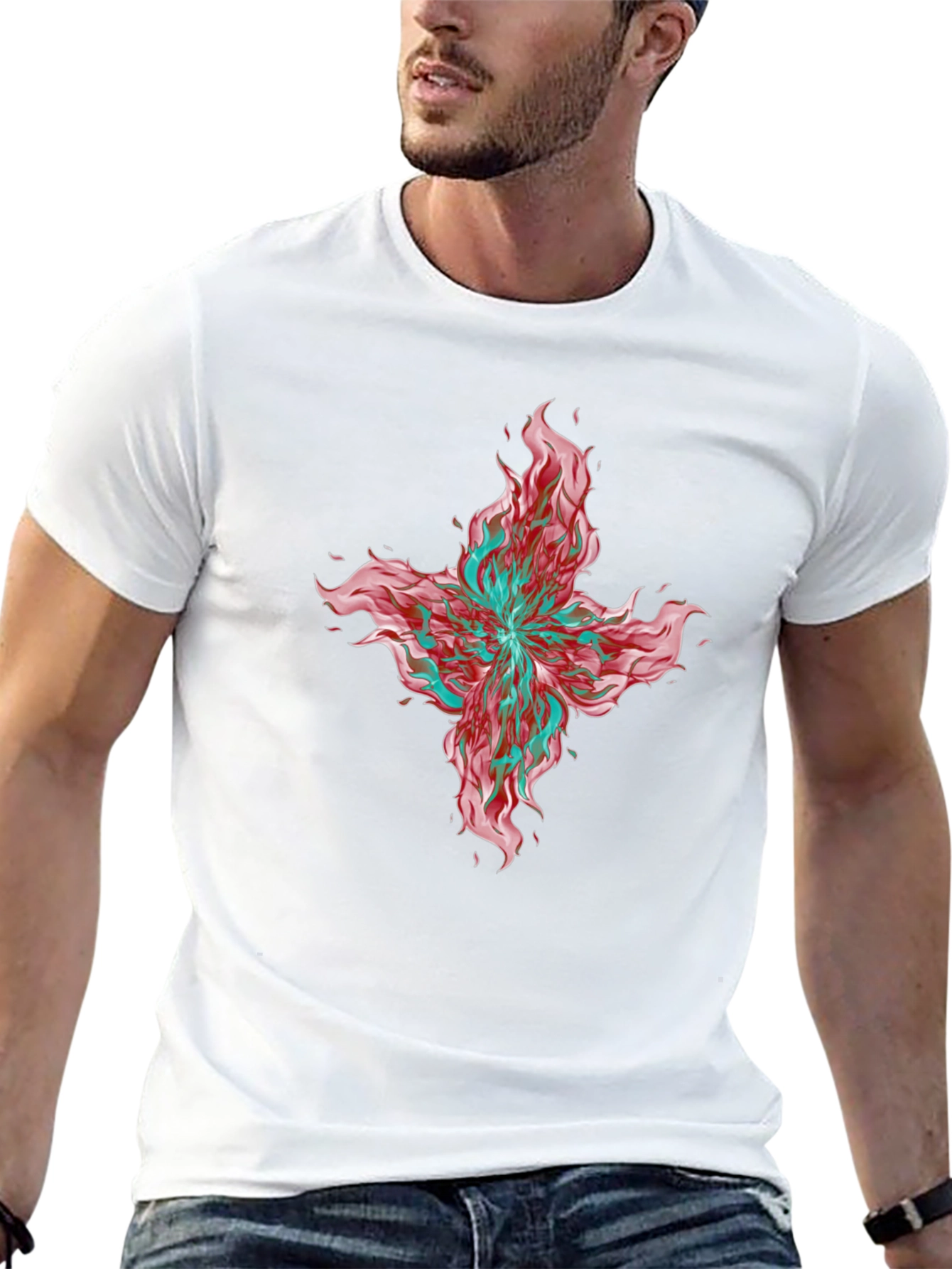 Graphic Print T-Shirt - Bold Floral Design