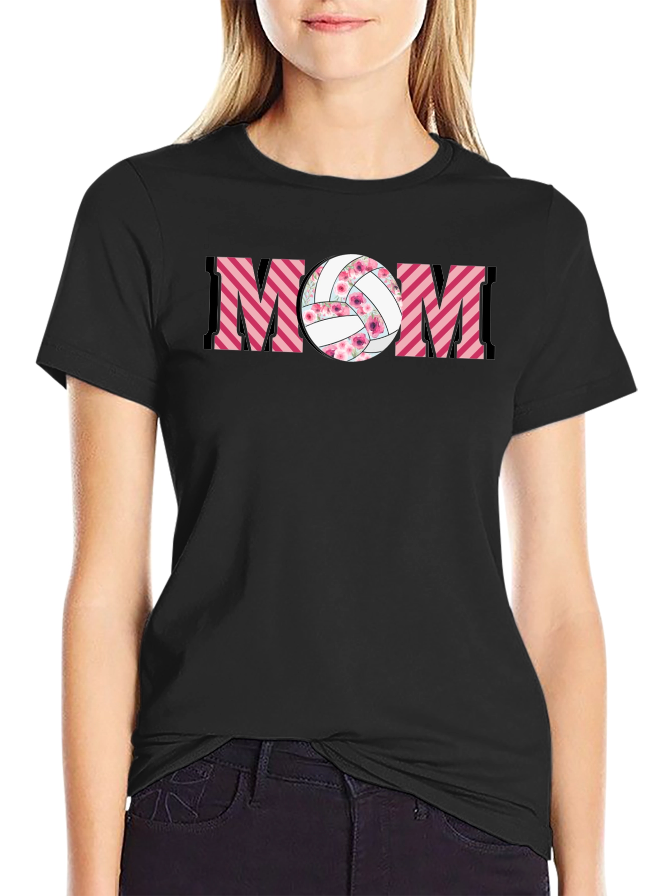 Volleyball Mom Graphic T-Shirt - Floral Ball Design