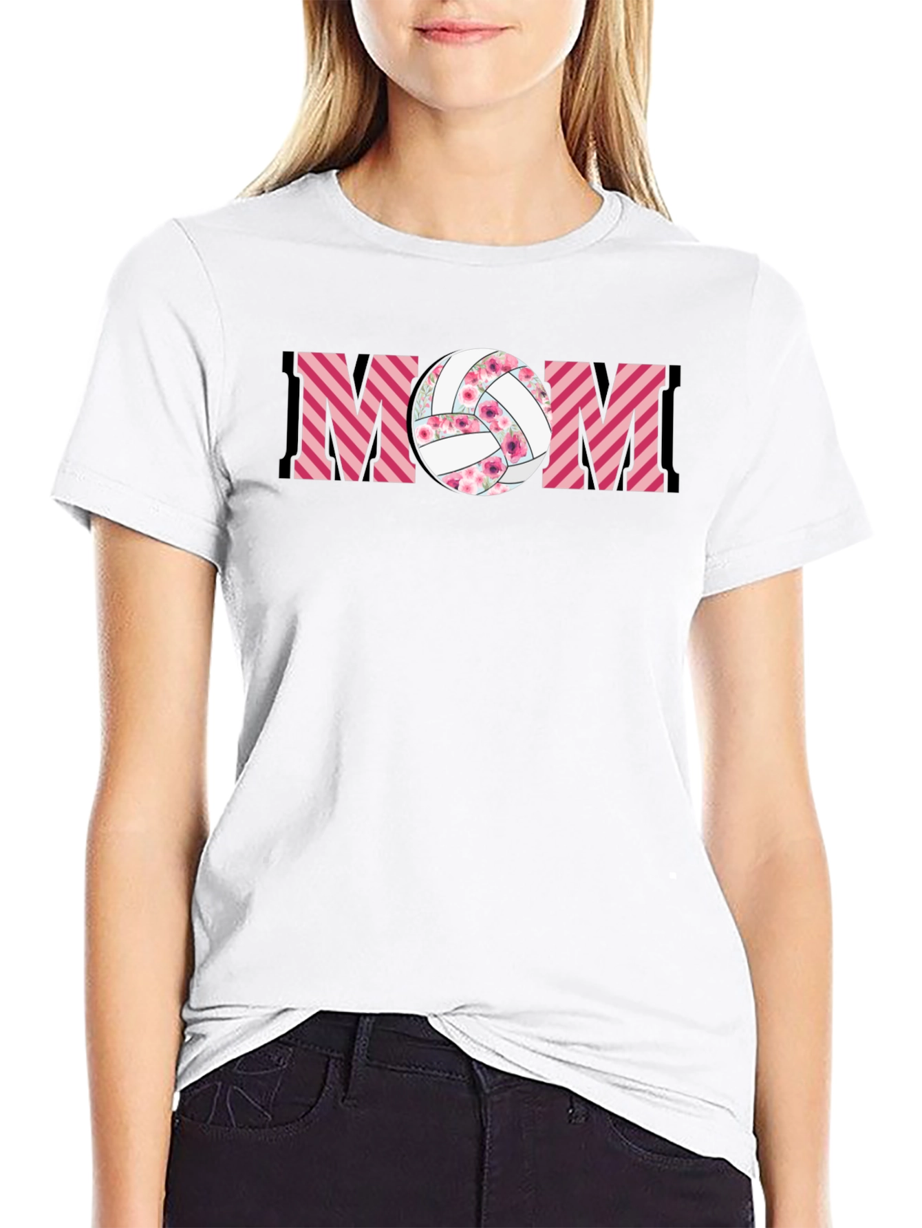 Volleyball Mom Graphic T-Shirt - Floral Ball Design