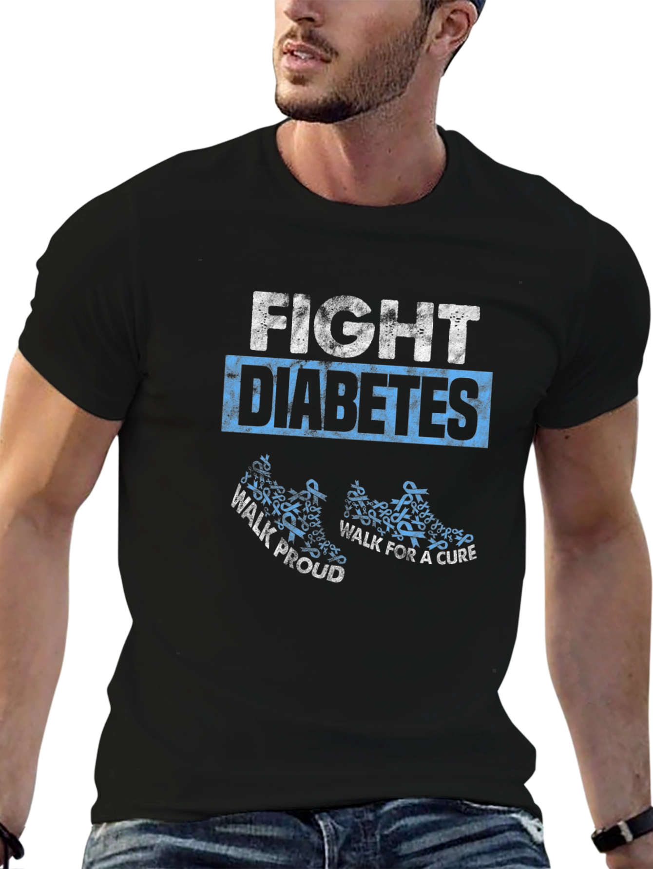 Fight Diabetes Awareness Ribbon Graphic T-Shirt