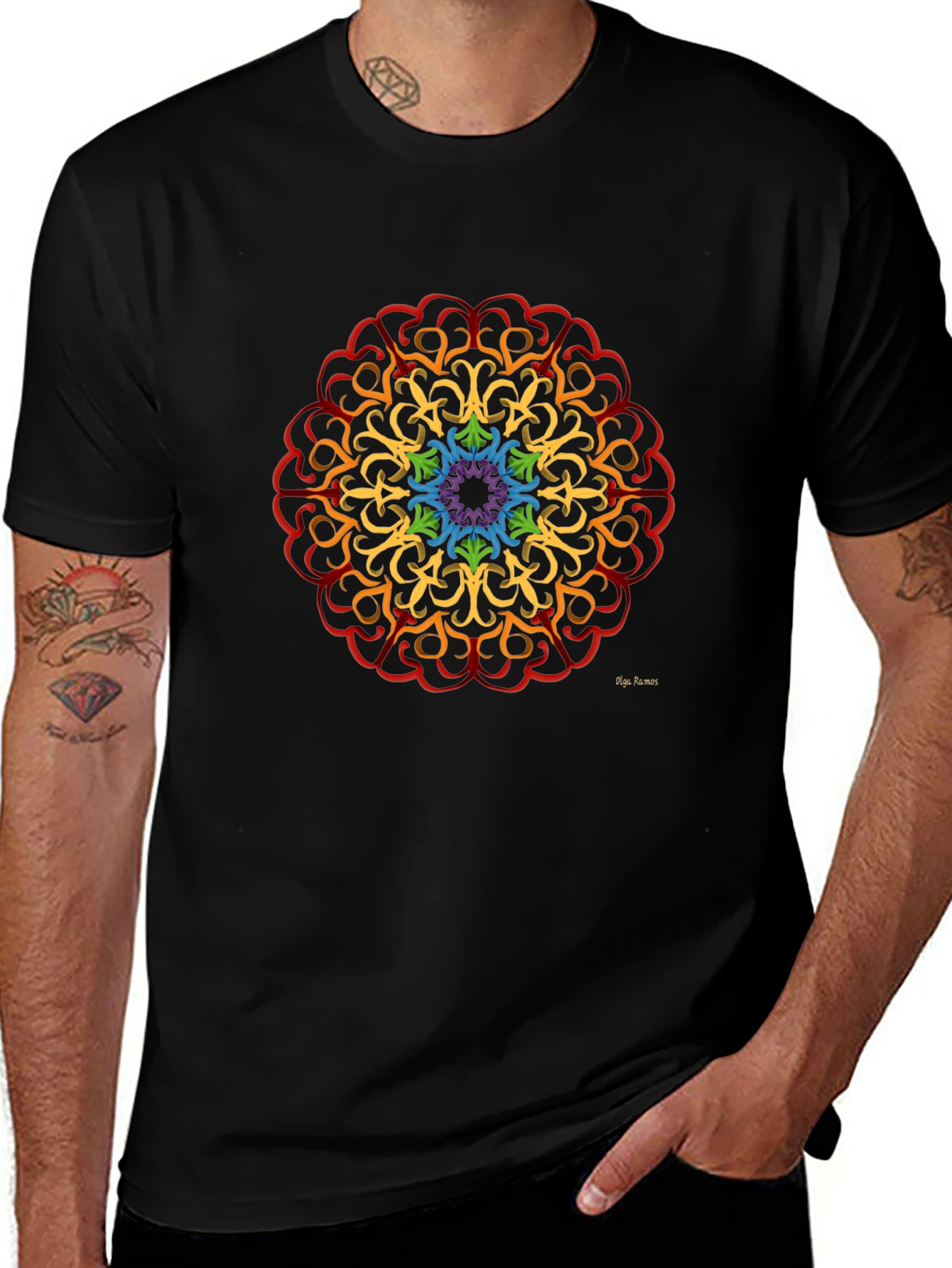 Rainbow Mandala Graphic T-Shirt - Artistic Design