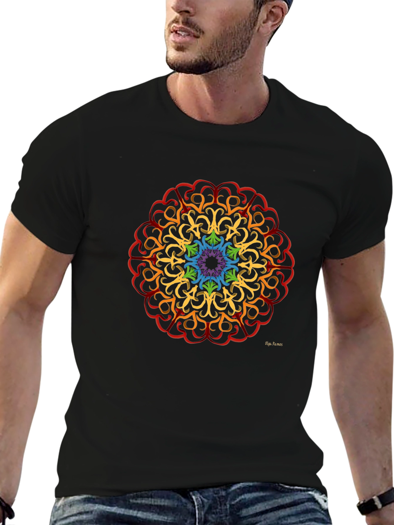 Rainbow Mandala Graphic T-Shirt - Artistic Design