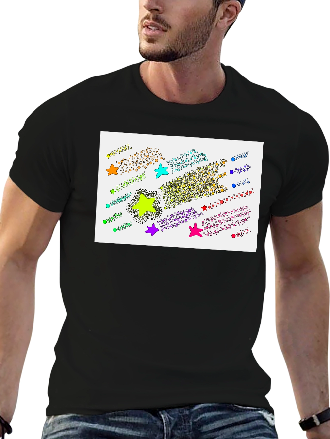 Shooting Star Graphic Tee - Black Crew Neck