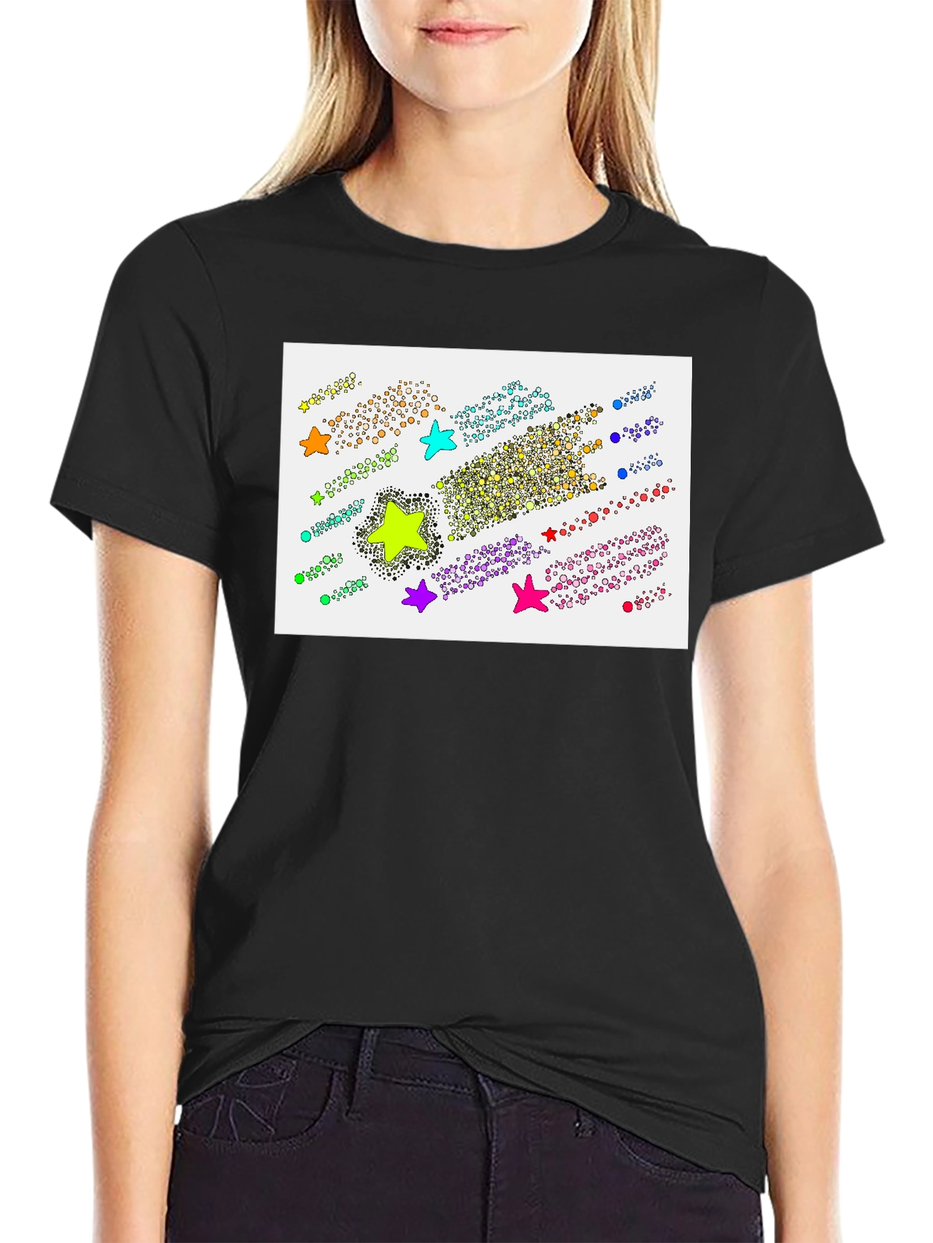 Shooting Star Graphic Tee - Black Crew Neck