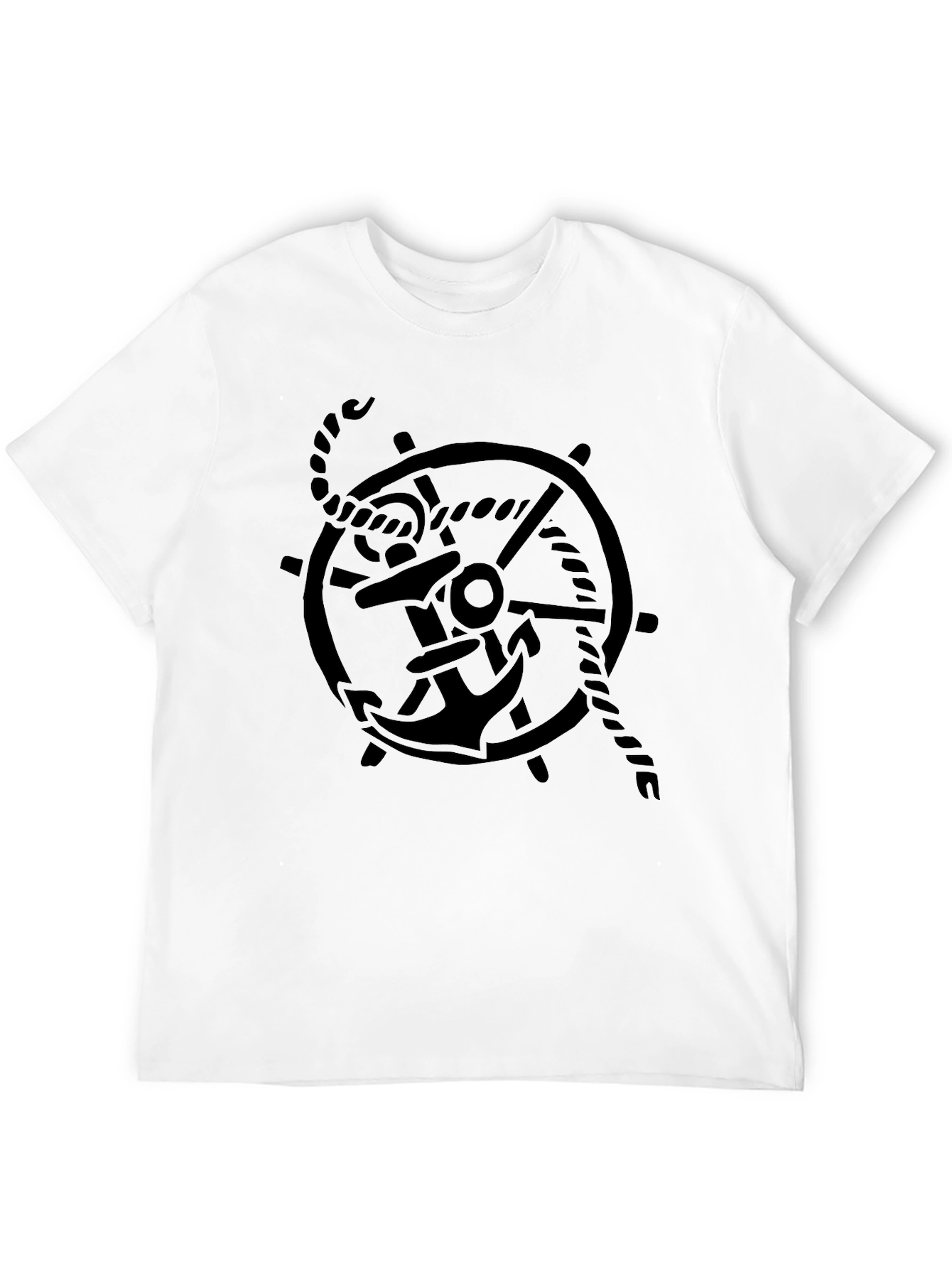 Nautical Anchor Wheel Graphic Tee - Black