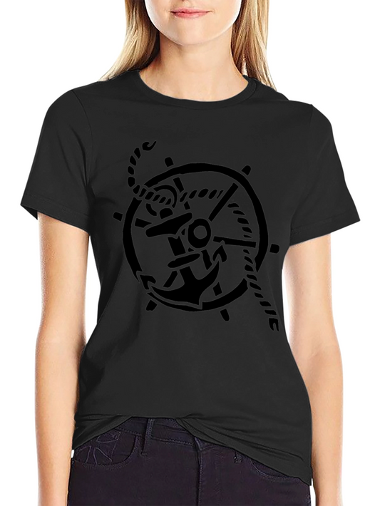 Nautical Anchor Wheel Graphic Tee - Black