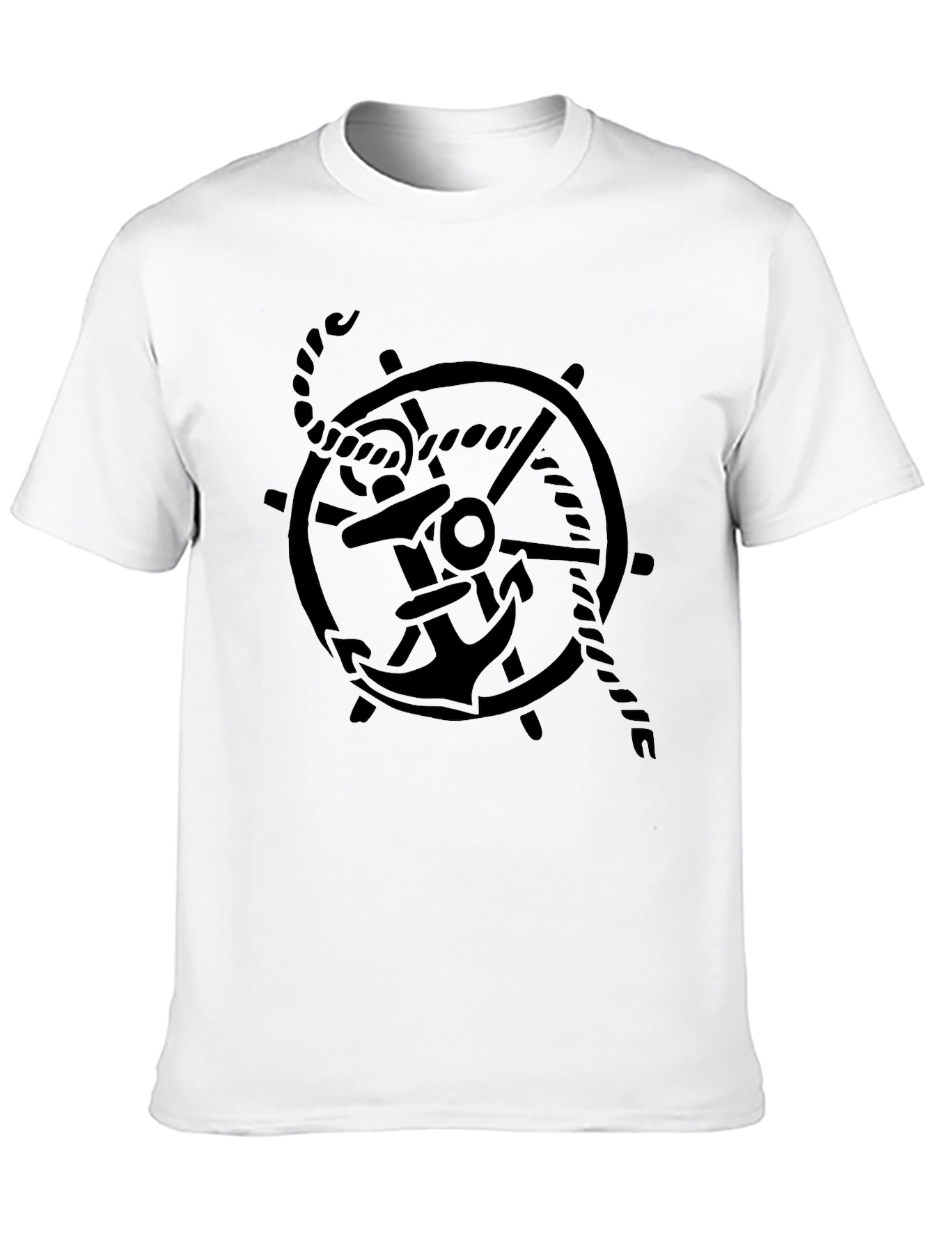 Nautical Anchor Wheel Graphic Tee - Black