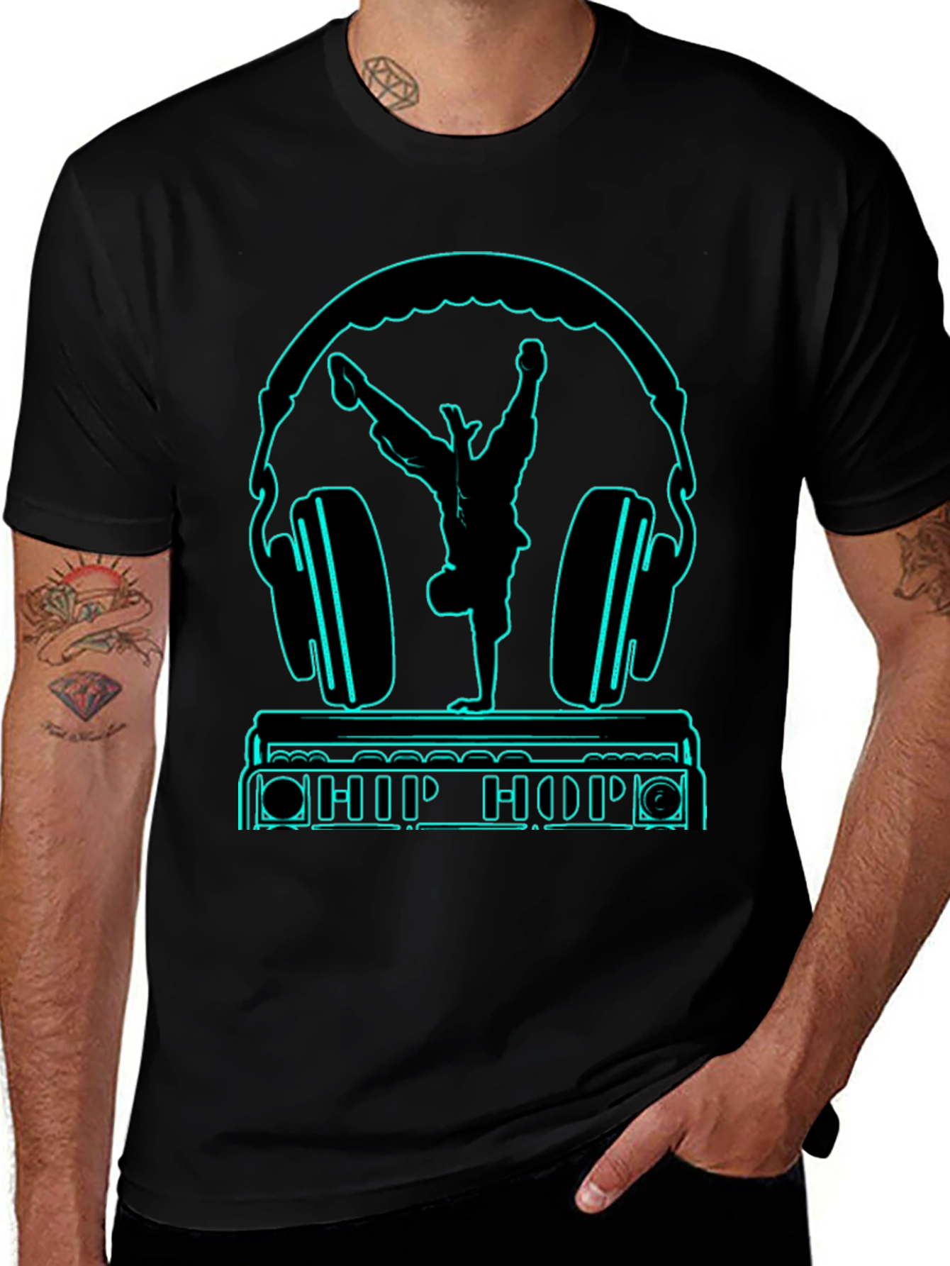 Hip Hop Headphones Graphic Tee - Black