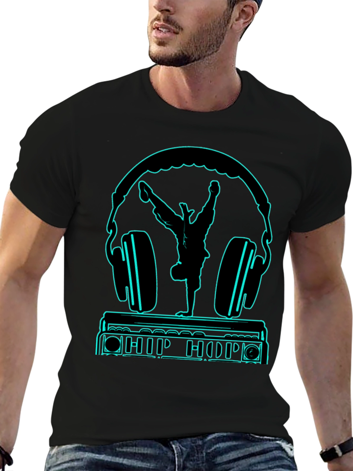Hip Hop Headphones Graphic Tee - Black