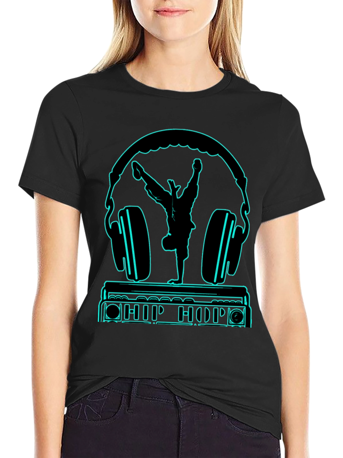 Hip Hop Headphones Graphic Tee - Black